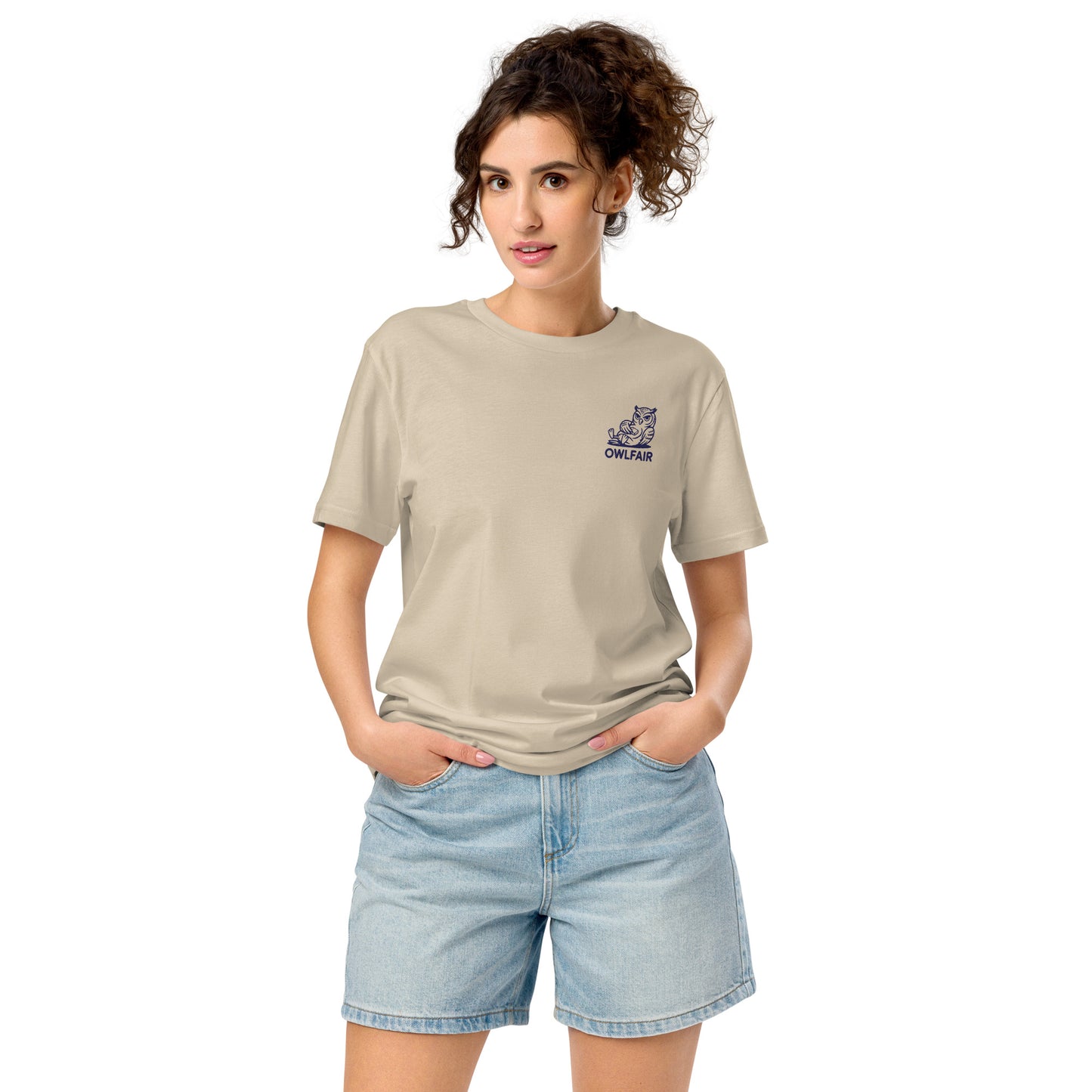 Unisex Organic Mid-Light T-Shirt | Owl-Themed Sustainable Eco Fashion for Nature-Loving Ethical Shoppers Desert Dust Dudeily
