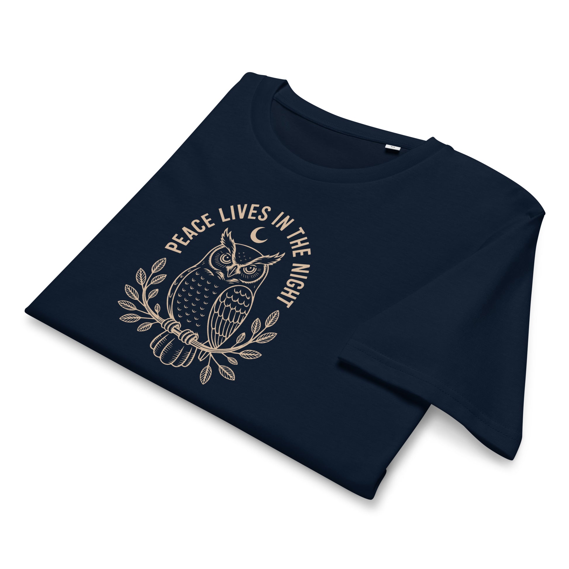 Unisex Organic Mid-Light T-Shirt: 'Peace in the Night' in Fall | Sustainable Owl Fashion USA Dudeily