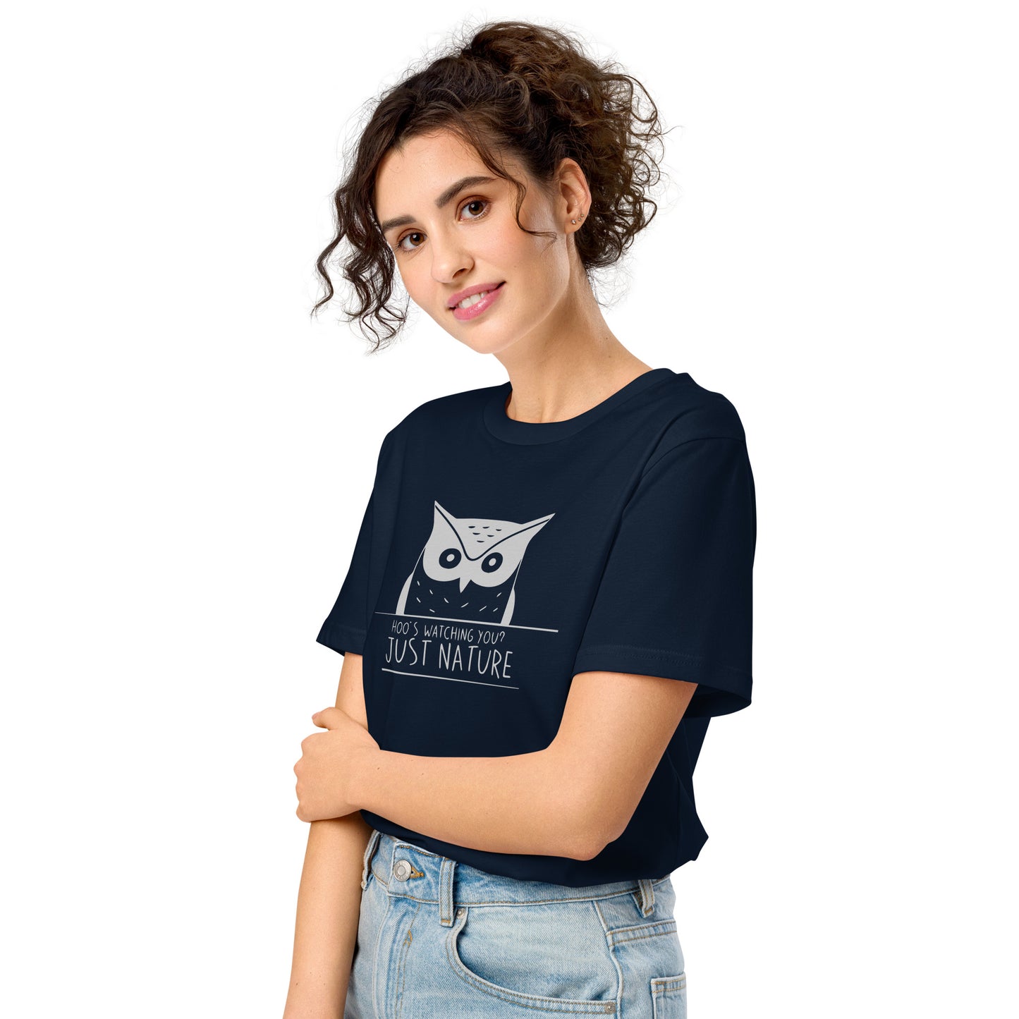 Organic Mid-Light T-Shirt: 'Hoo’s Watching You? Just Nature' | Sustainable Owl Fashion USA Dudeily