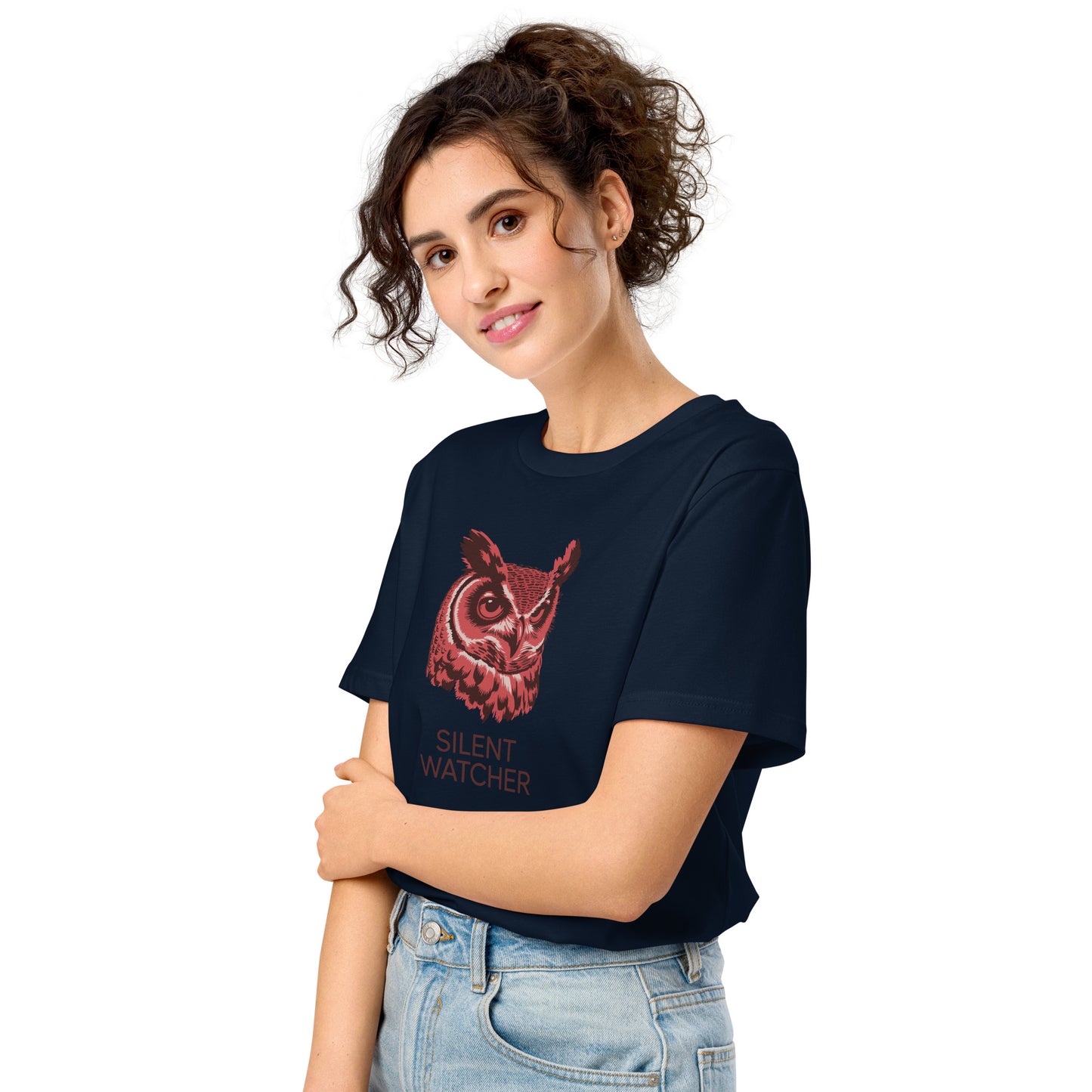 Unisex Organic Mid-Light T-Shirt: 'SILENT WATCHER' | Sustainable Owl Fashion USA Dudeily