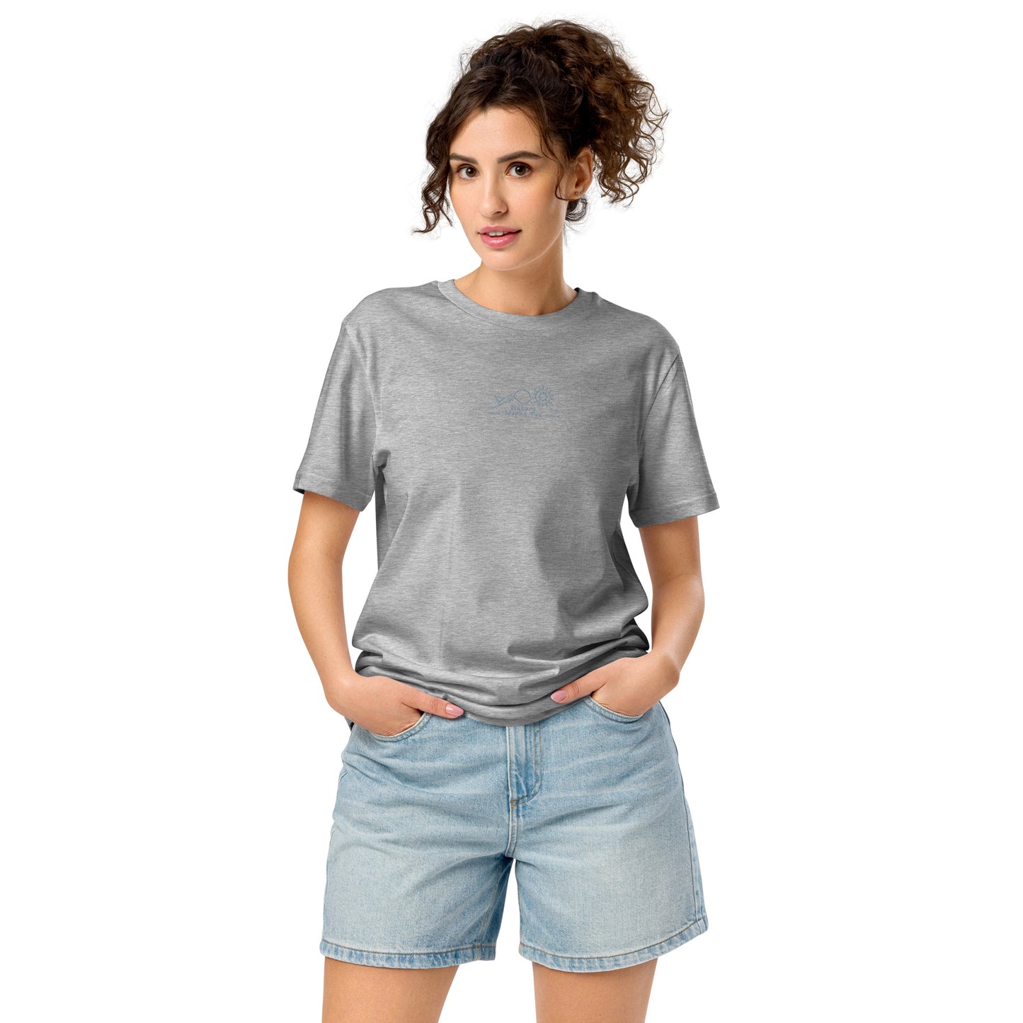 Unisex Organic Mid-Light T-Shirt: Nature Works Too | Owl Embroidered Sustainable Fashion USA Heather Grey Dudeily