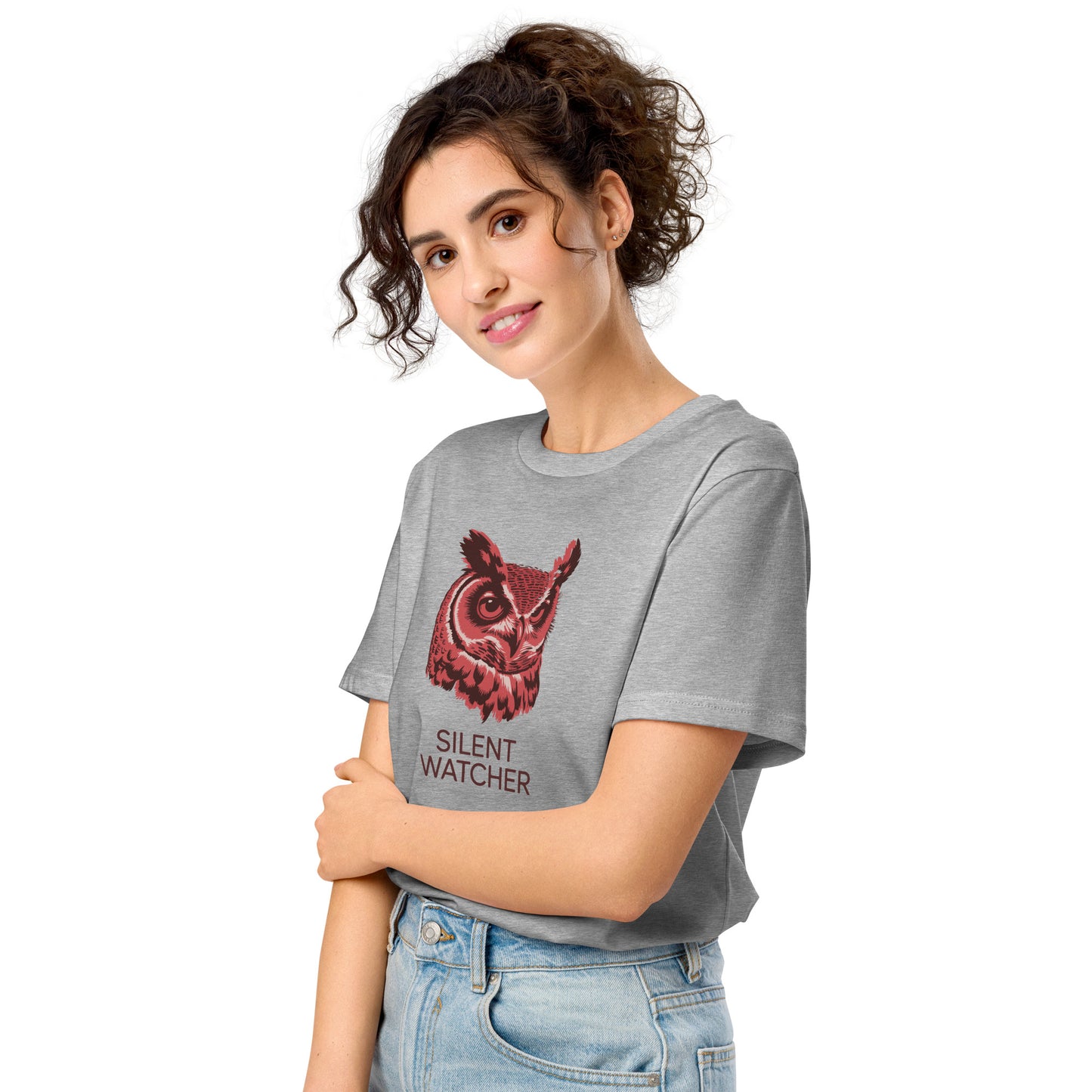 Unisex Organic Mid-Light T-Shirt: 'SILENT WATCHER' | Sustainable Owl Fashion USA Dudeily
