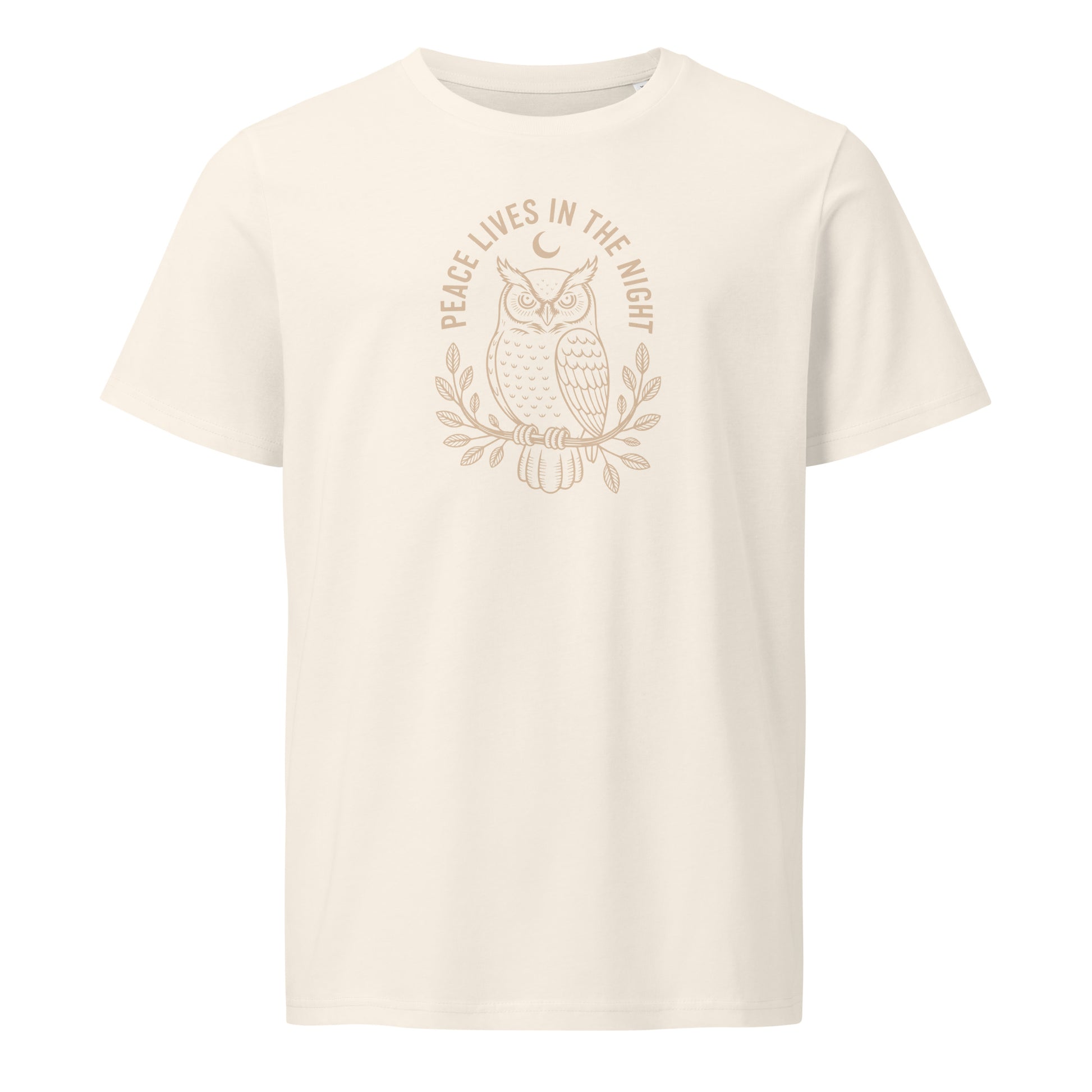 Unisex Organic Mid-Light T-Shirt: 'Peace in the Night' in Fall | Sustainable Owl Fashion USA Dudeily