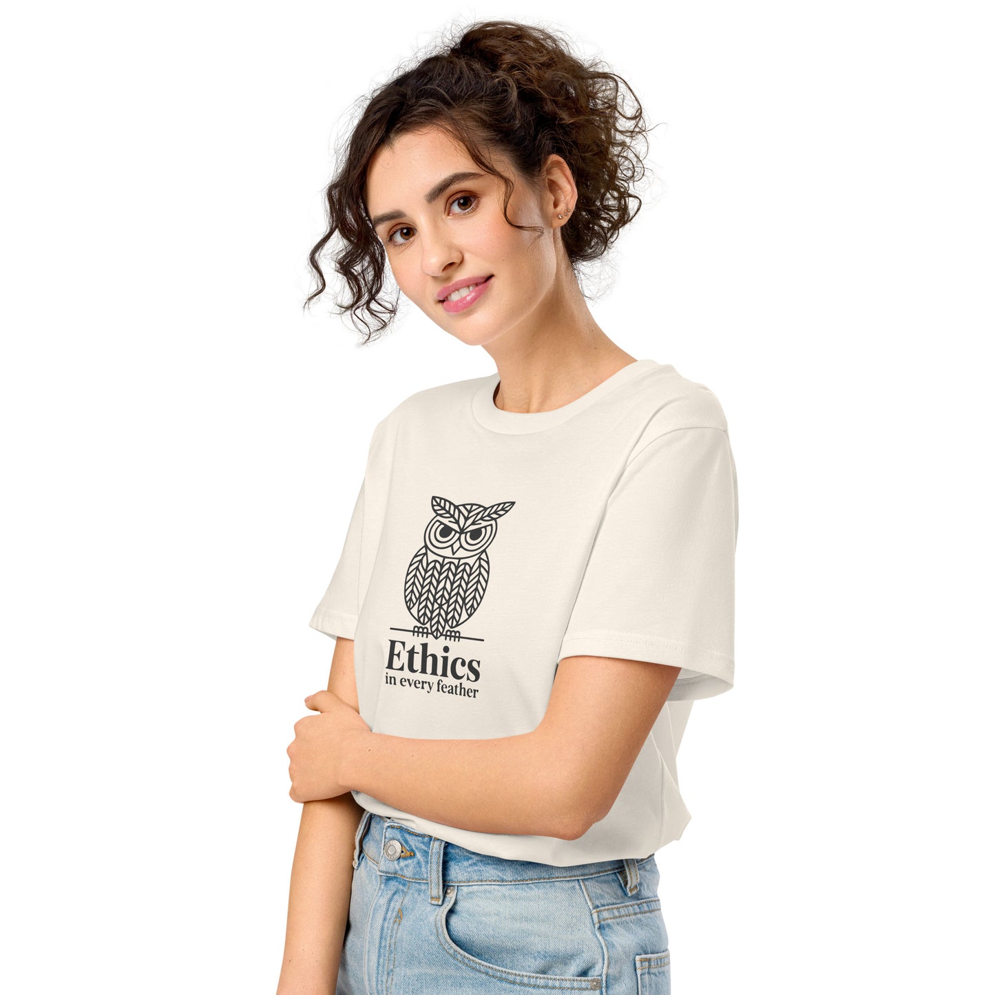 Unisex Organic Mid-Light T-Shirt: 'Ethics in Every Feather' | Sustainable Owl Fashion USA Dudeily