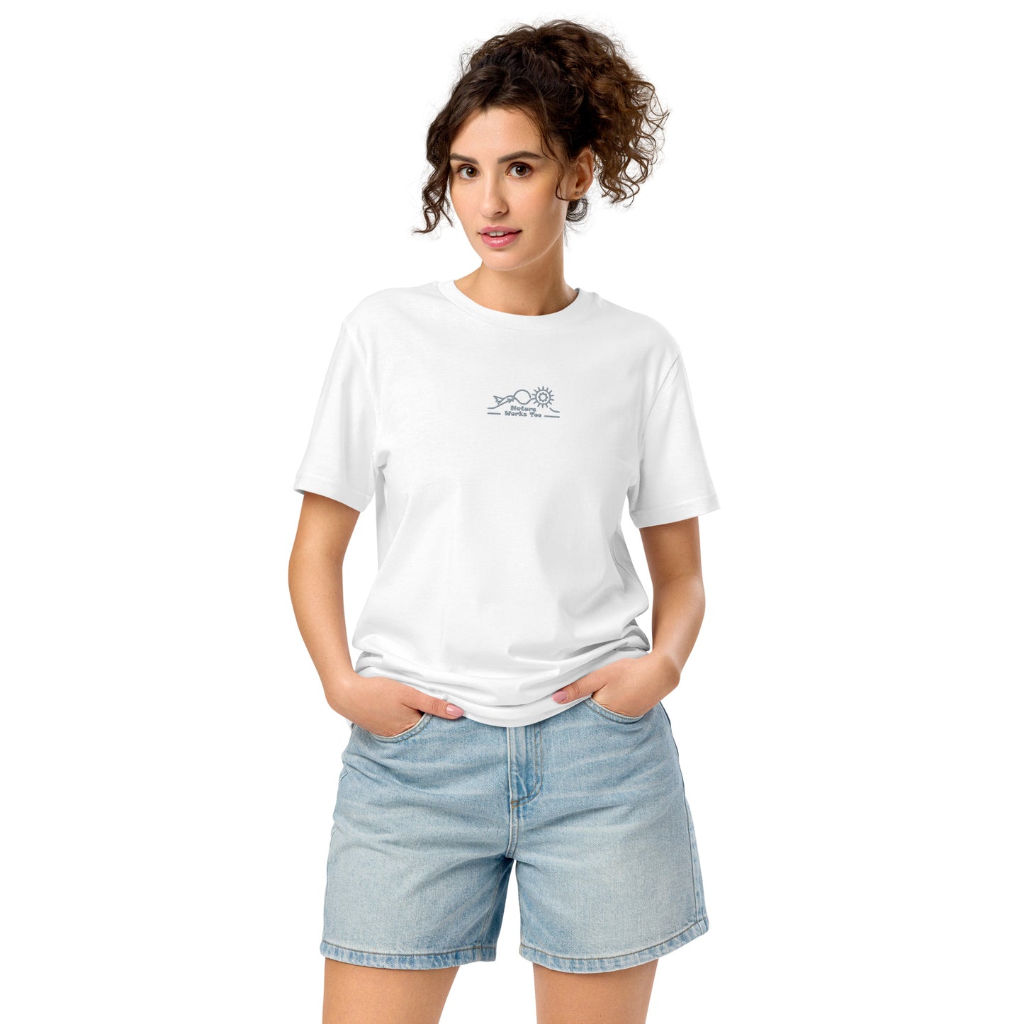 Unisex Organic Mid-Light T-Shirt: Nature Works Too | Owl Embroidered Sustainable Fashion USA White Dudeily
