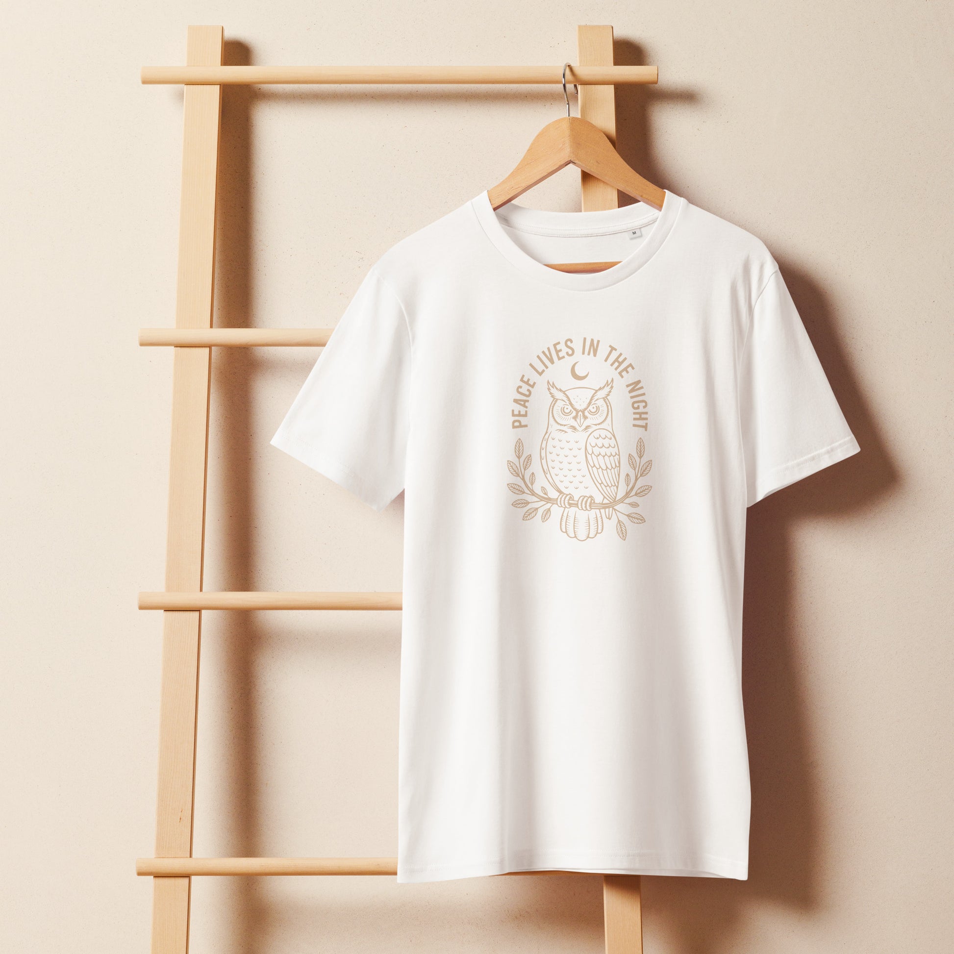 Unisex Organic Mid-Light T-Shirt: 'Peace in the Night' in Fall | Sustainable Owl Fashion USA Dudeily