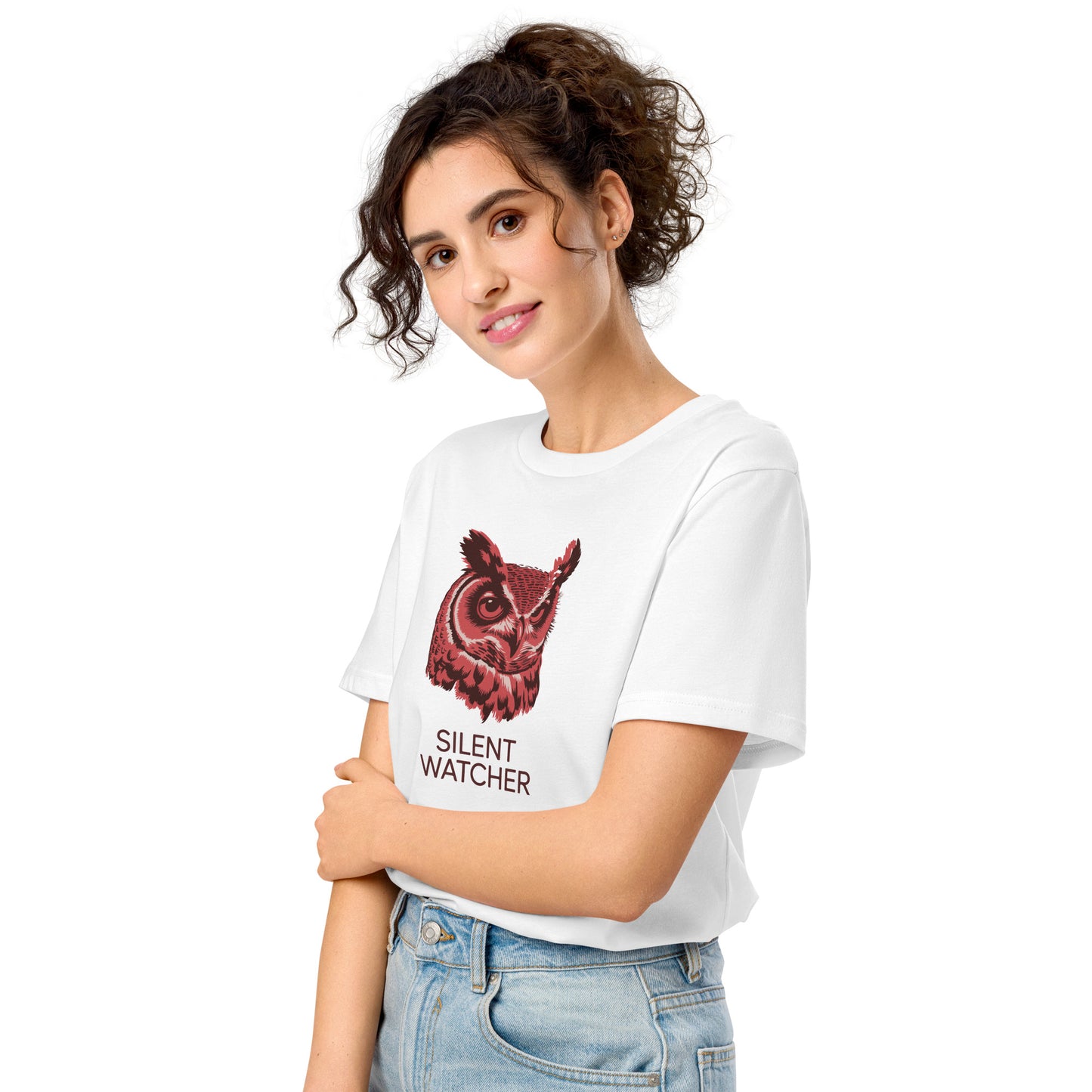 Unisex Organic Mid-Light T-Shirt: 'SILENT WATCHER' | Sustainable Owl Fashion USA Dudeily
