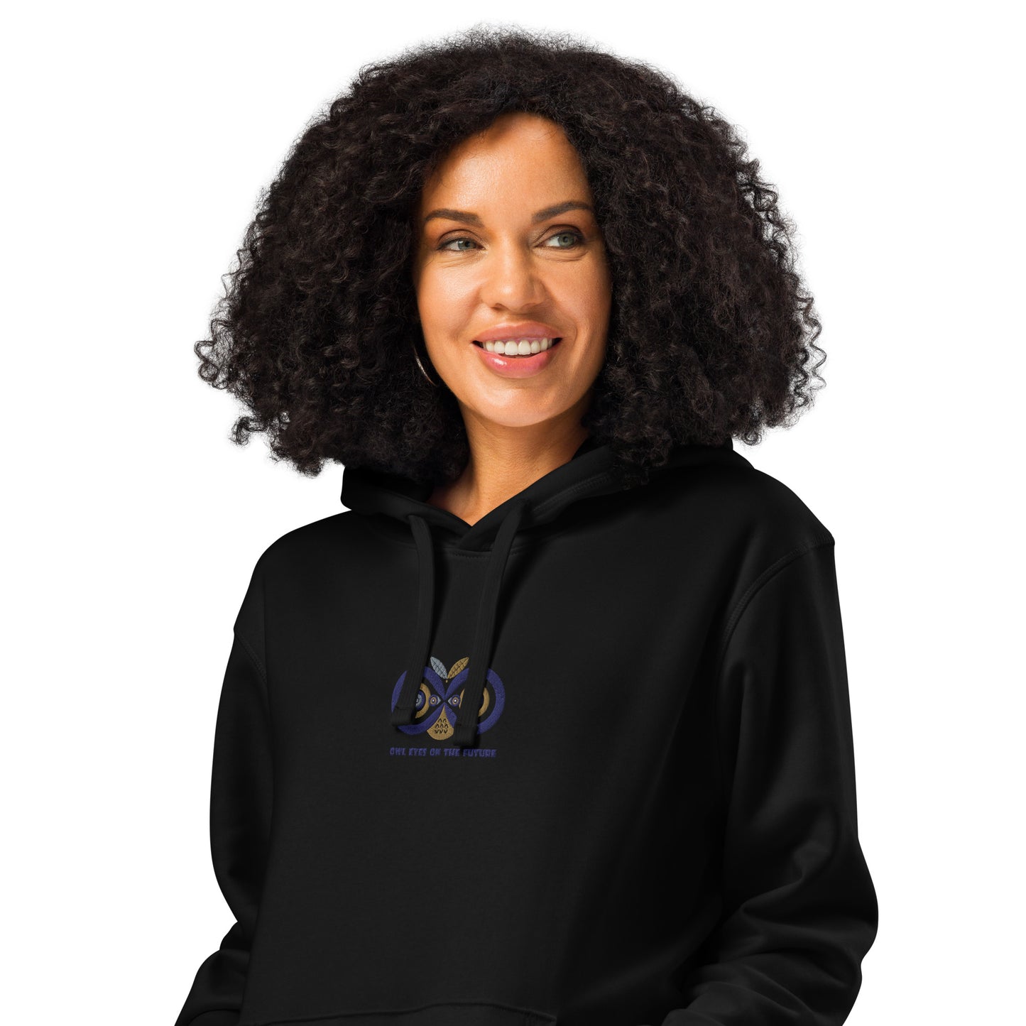 Embroidered Unisex Organic Mid-Weight Hoodie – Owl Eyes on the Future | Owl-Themed Sustainable Fashion Dudeily