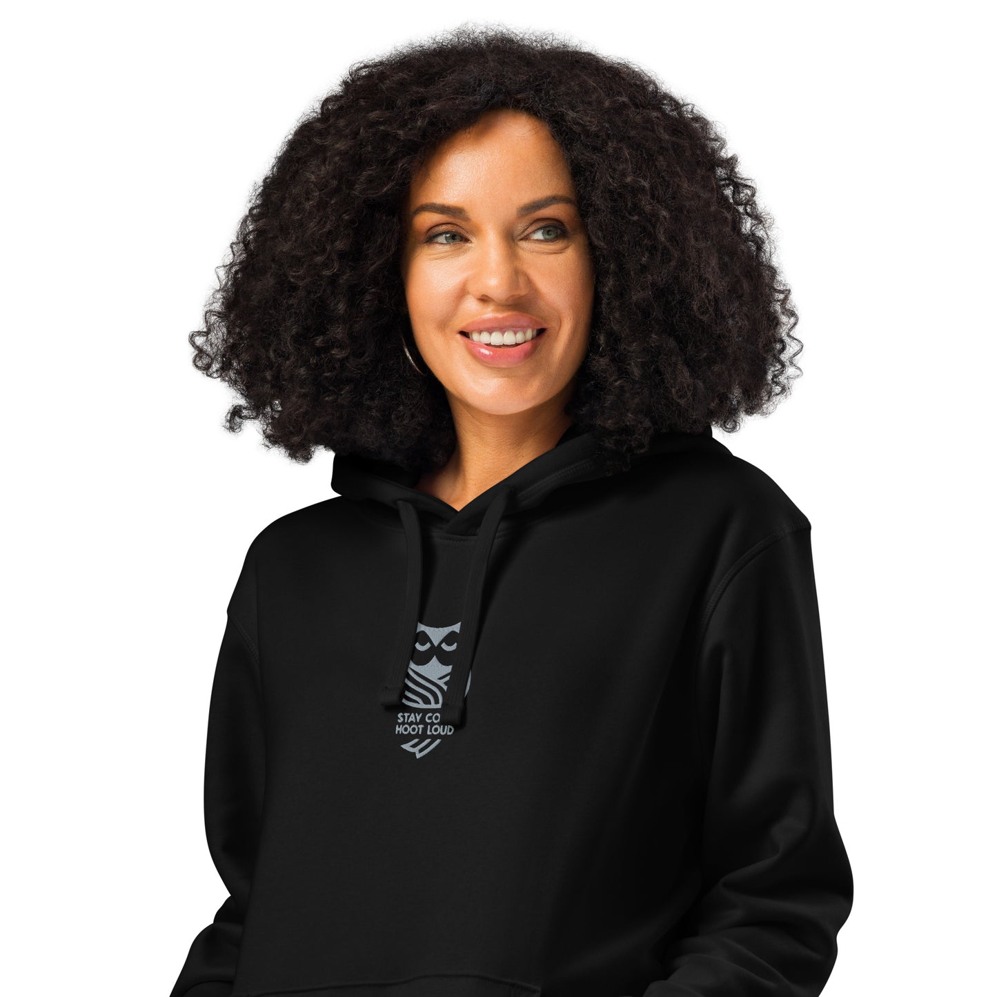 Owl Unisex Organic Mid-Weight Hoodie for Sustainable Fashion USA:" Stay Cozy Hoot Loud" in Fall Black Dudeily