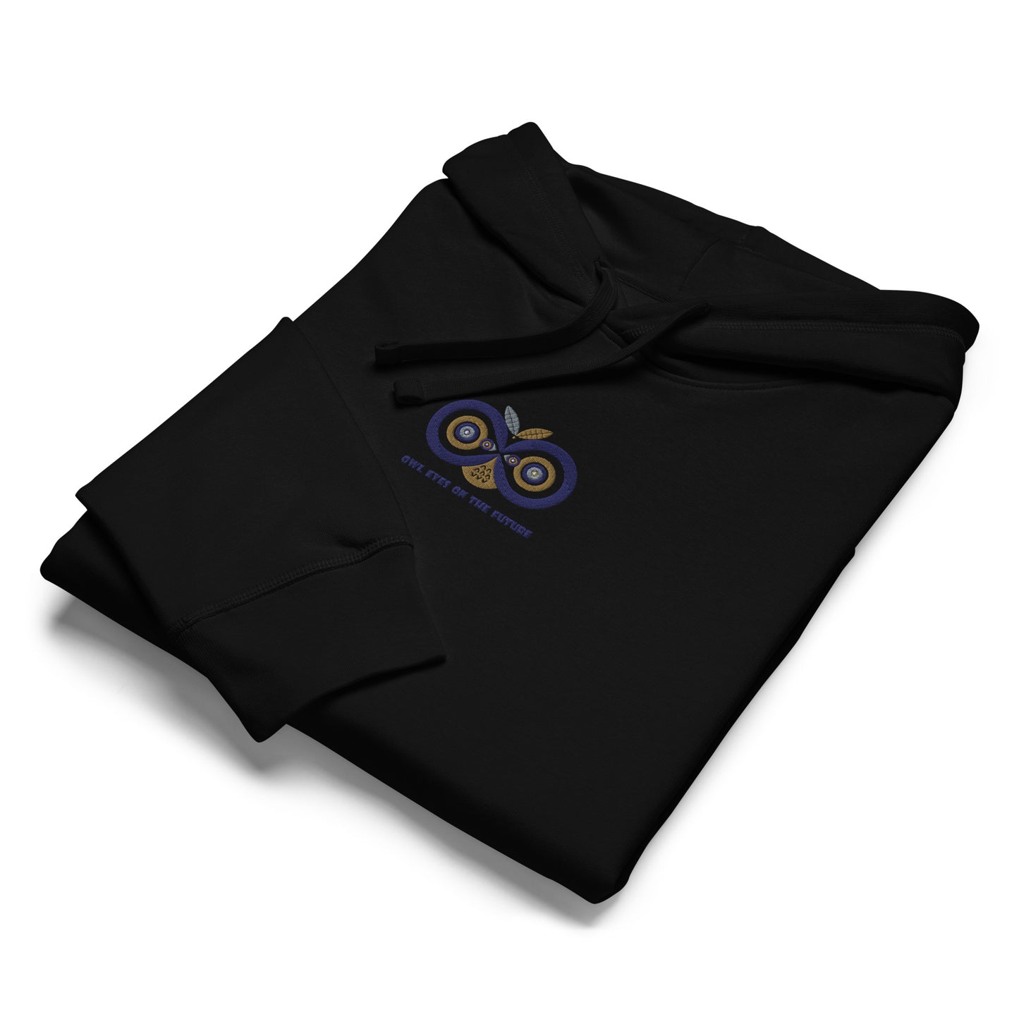 Embroidered Unisex Organic Mid-Weight Hoodie – Owl Eyes on the Future | Owl-Themed Sustainable Fashion Dudeily