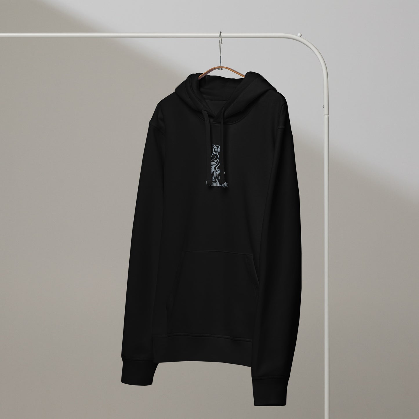 Owl Unisex Organic Mid-Weight Hoodie: 'Wisdom Flies Light' in Fall | Sustainable Fashion Dudeily