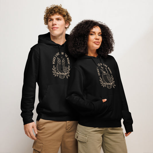Unisex Organic Mid-Weight Hoodie: 'Peace in the Night' in Fall | Sustainable Owl Fashion USA Dudeily