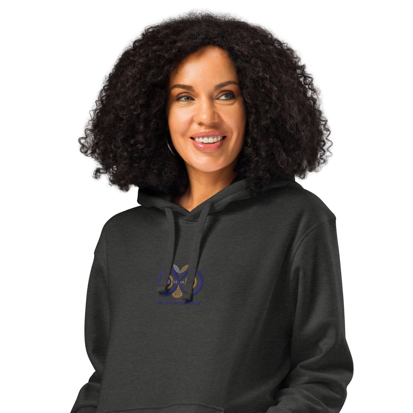 Embroidered Unisex Organic Mid-Weight Hoodie – Owl Eyes on the Future | Owl-Themed Sustainable Fashion Dudeily