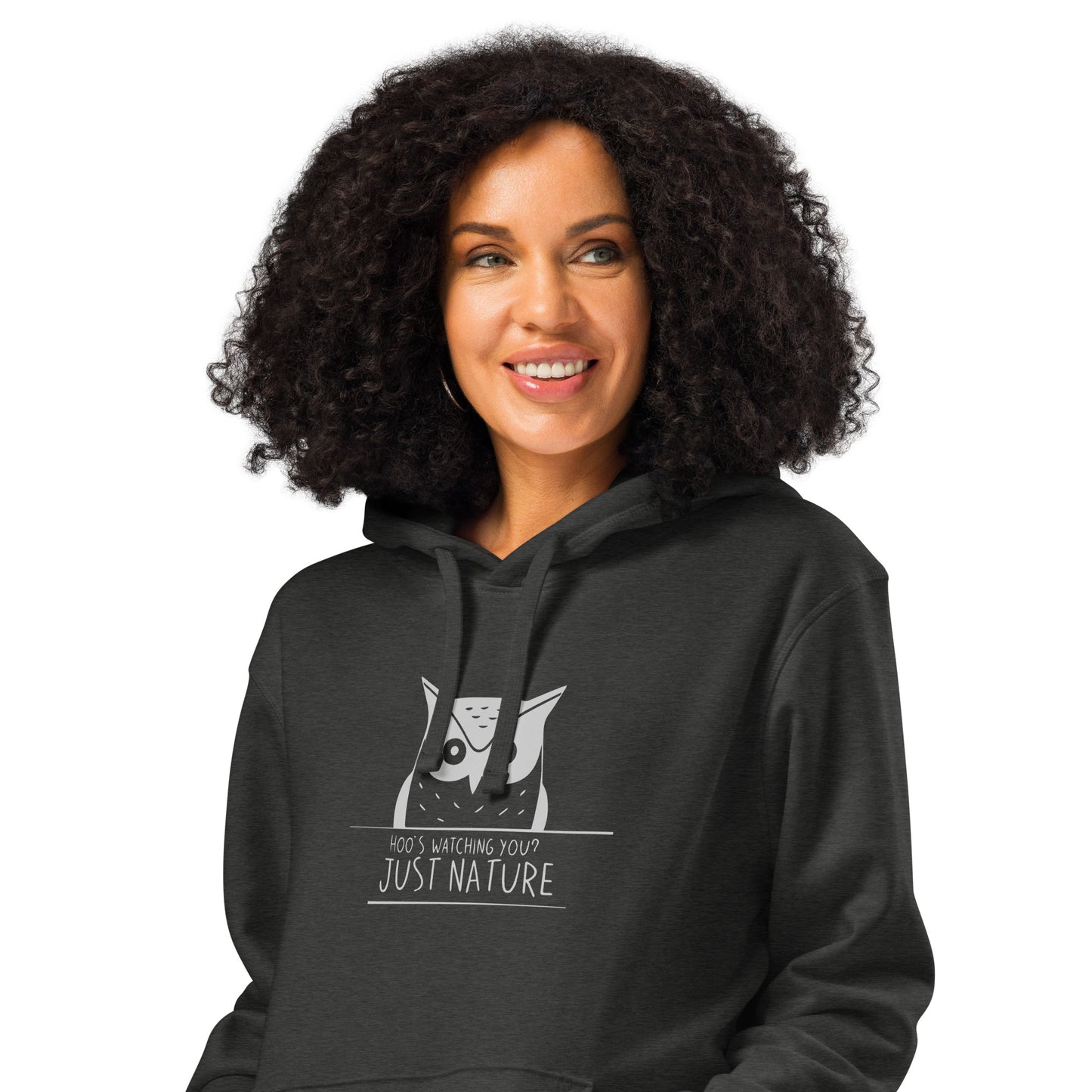 Owl Unisex Organic Mid-Weight Hoodie: 'Hoo's Watching You? Just Nature' in Fall | Eco-Friendly Owl Apparel USA Dudeily