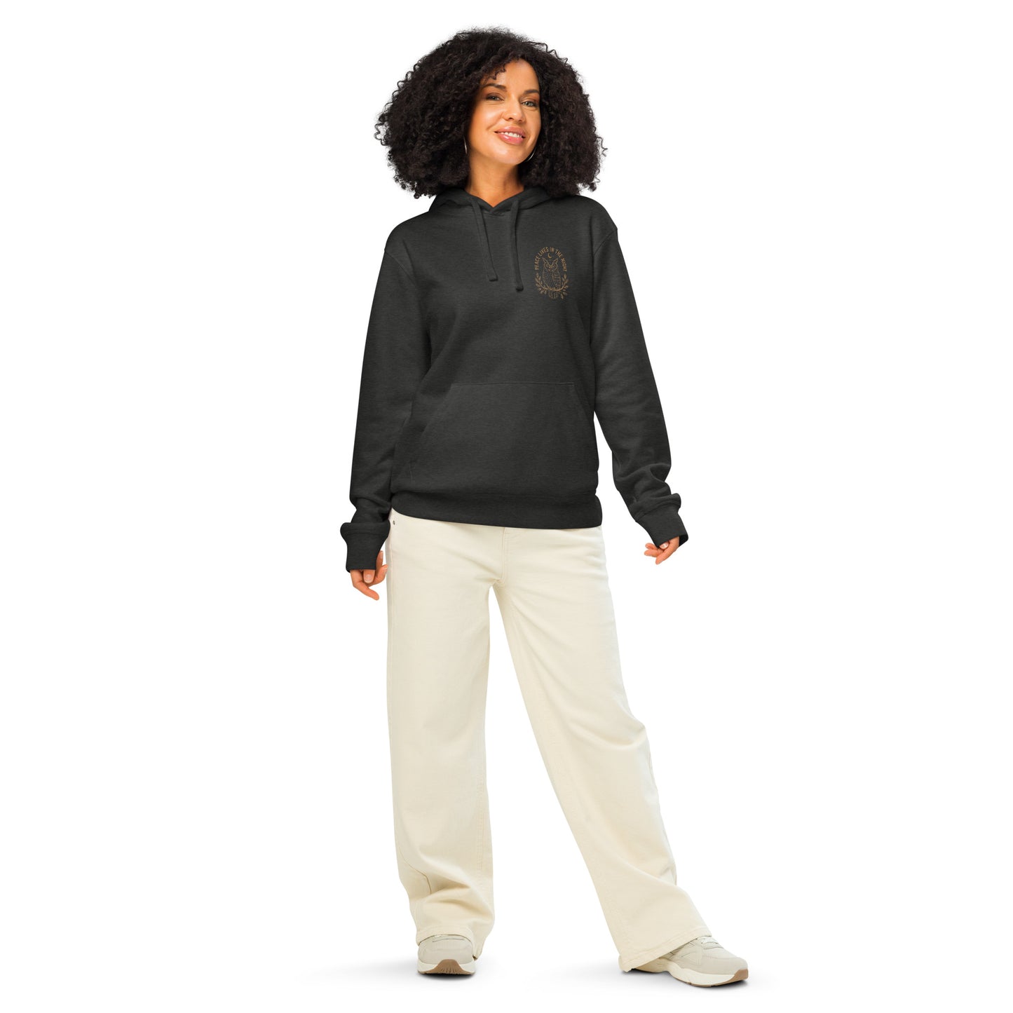 Owl Unisex Organic Mid-Weight Hoodie – 'Peace Lives in the Night' in Fall | Sustainable Fashion Dark Heather Grey Dudeily