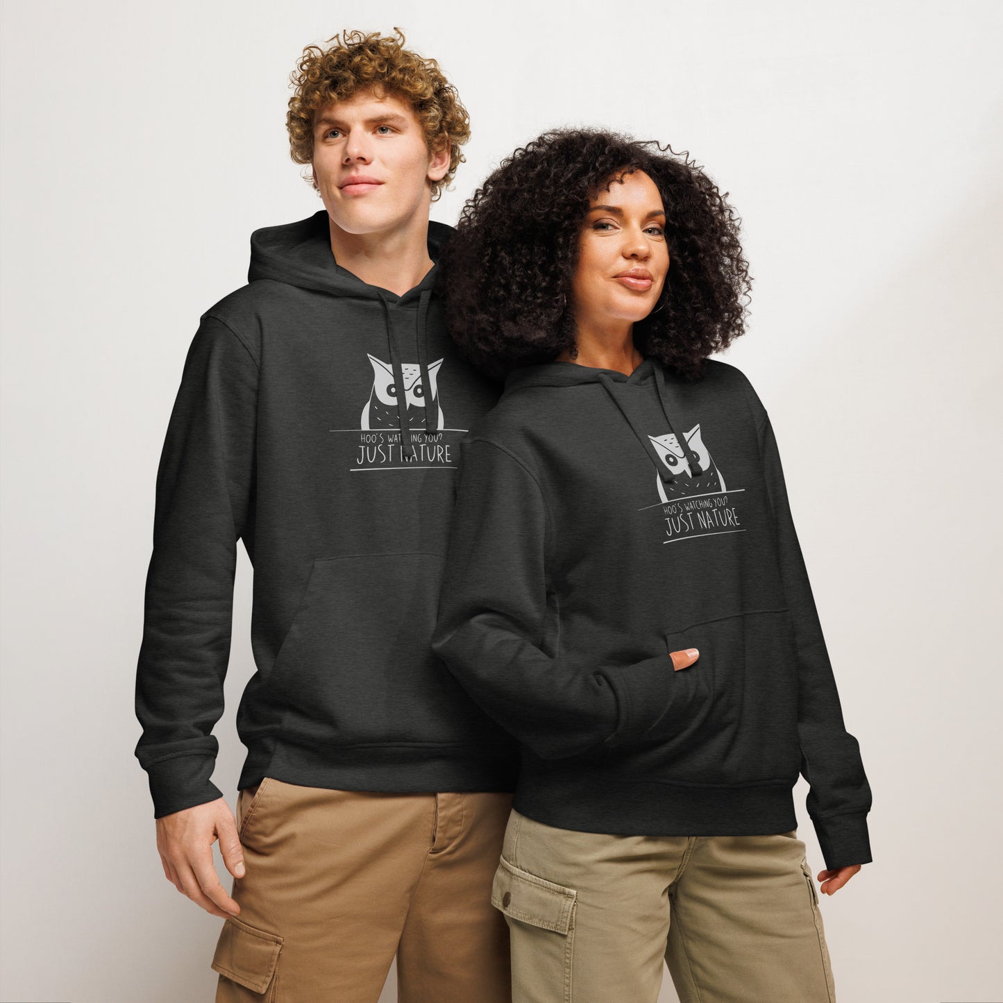 Owl Unisex Organic Mid-Weight Hoodie: 'Hoo's Watching You? Just Nature' in Fall | Eco-Friendly Owl Apparel USA Dudeily