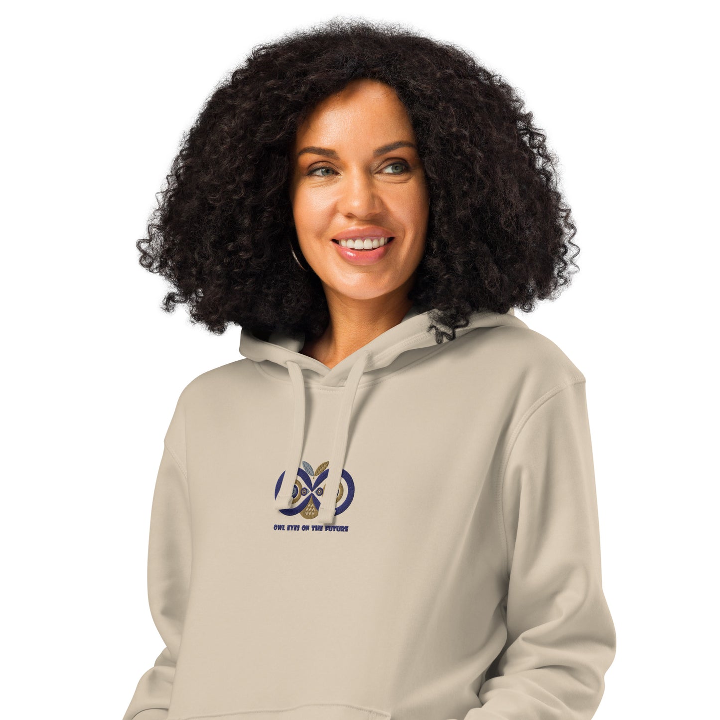 Embroidered Unisex Organic Mid-Weight Hoodie – Owl Eyes on the Future | Owl-Themed Sustainable Fashion Dudeily