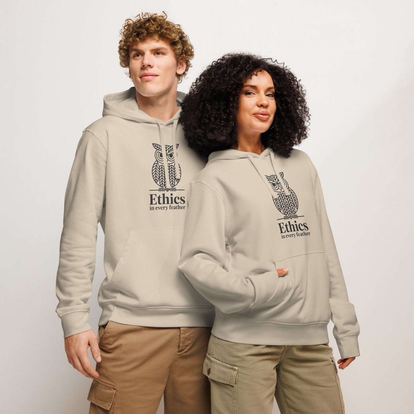 Unisex Organic Mid-Weight Hoodie: 'Ethics in Every Feather' | Sustainable Owl Fashion USA Dudeily