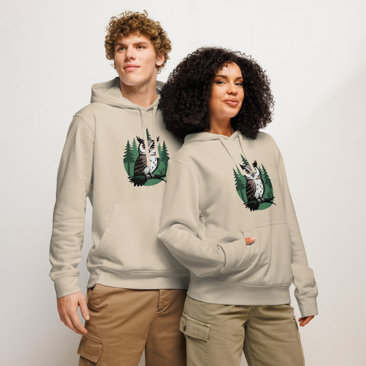 Unisex Organic Mid-Weight Hoodie – Forest Owl Print | Eco-Friendly Owl Clothing Dudeily