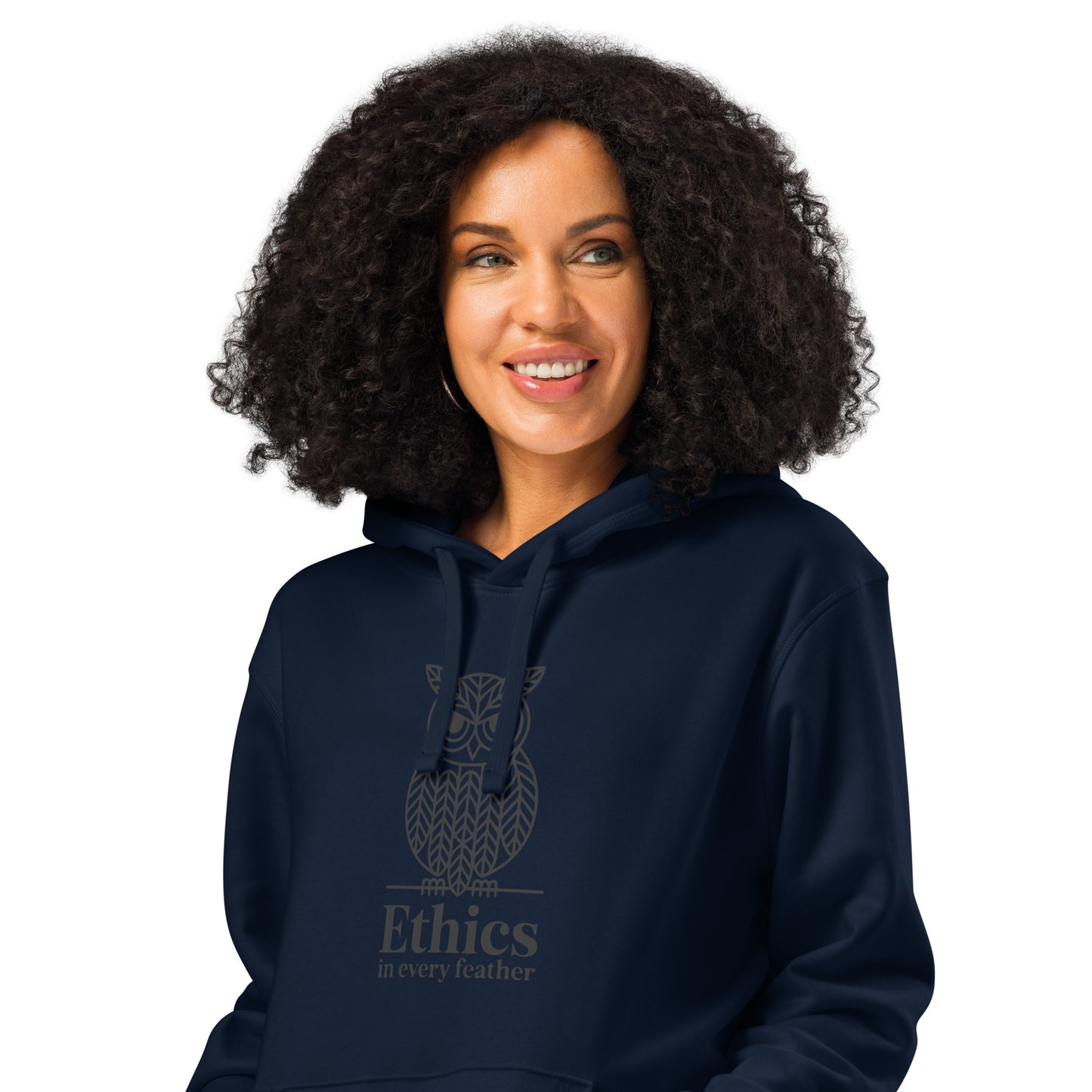 Unisex Organic Mid-Weight Hoodie: 'Ethics in Every Feather' | Sustainable Owl Fashion USA French Navy Dudeily