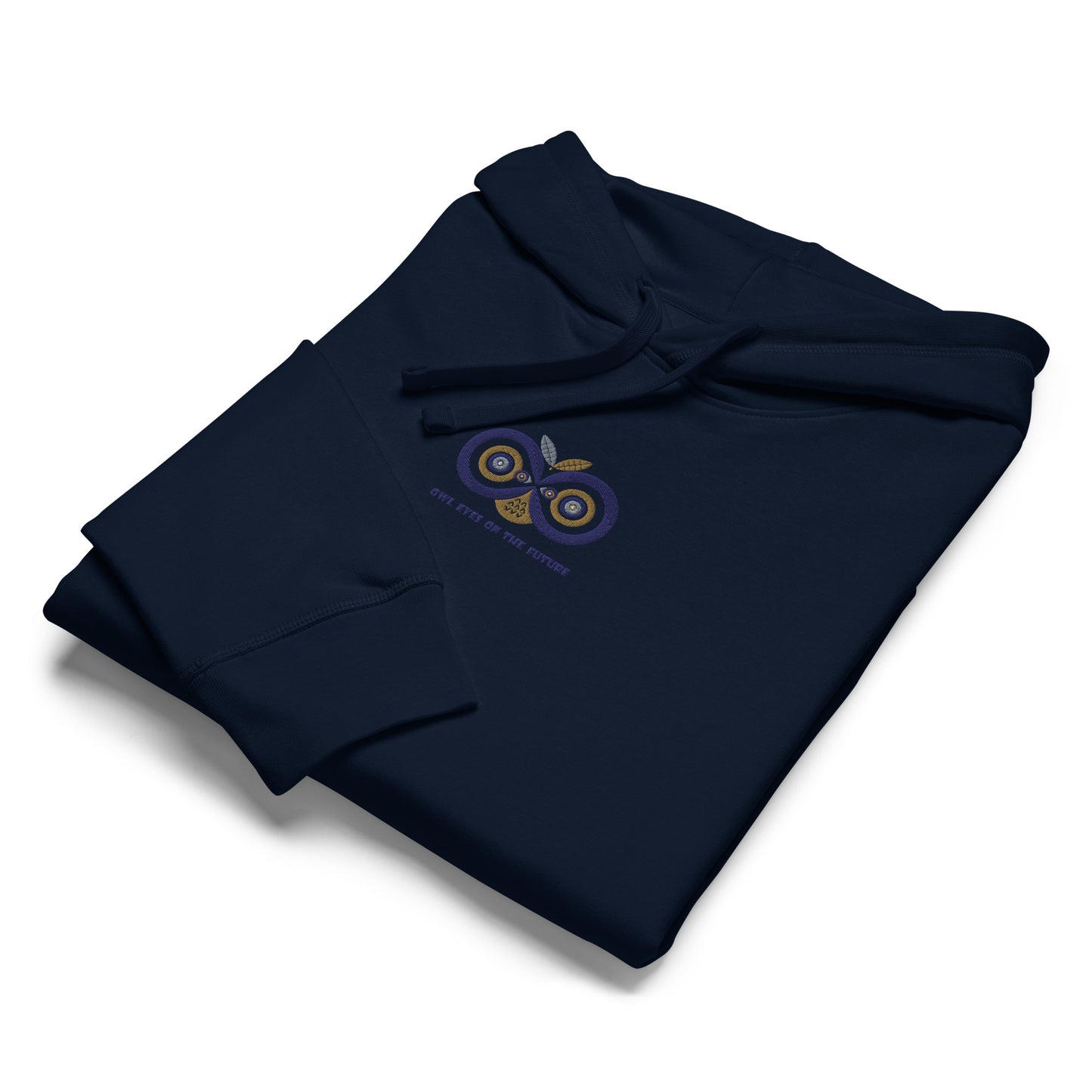 Embroidered Unisex Organic Mid-Weight Hoodie – Owl Eyes on the Future | Owl-Themed Sustainable Fashion Dudeily