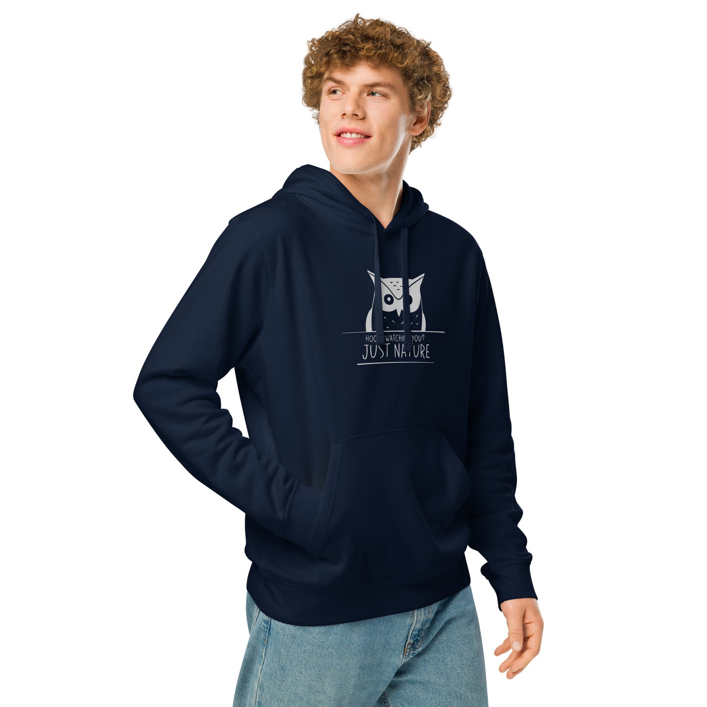 Owl Unisex Organic Mid-Weight Hoodie: 'Hoo's Watching You? Just Nature' in Fall | Eco-Friendly Owl Apparel USA Dudeily