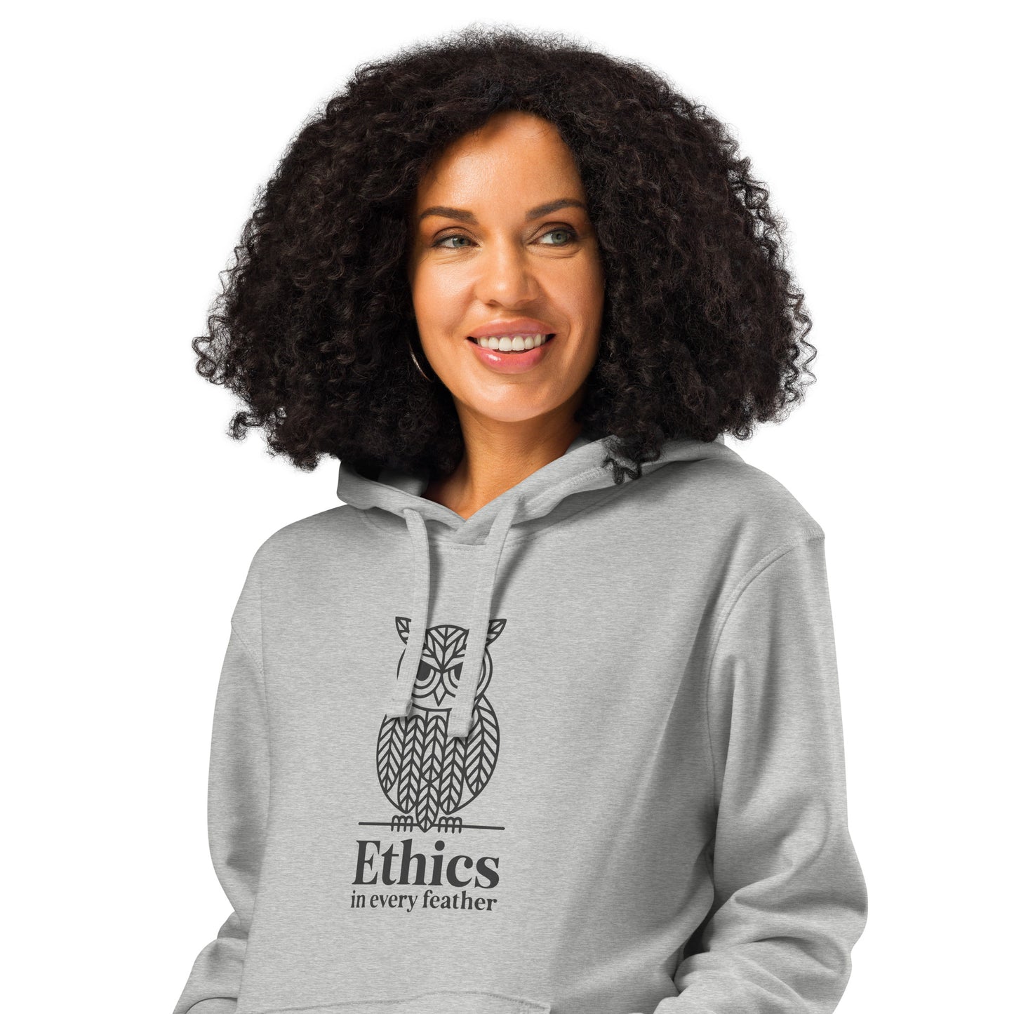 Unisex Organic Mid-Weight Hoodie: 'Ethics in Every Feather' | Sustainable Owl Fashion USA Heather Grey Dudeily