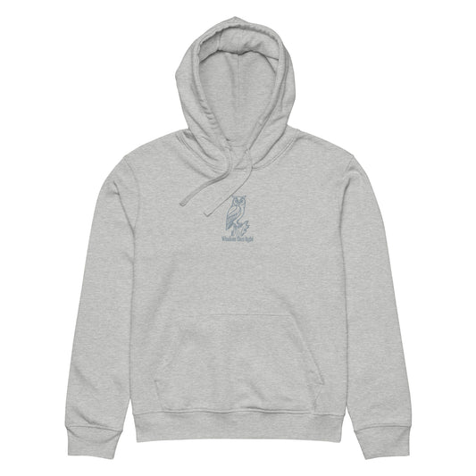 Owl Unisex Organic Mid-Weight Hoodie: 'Wisdom Flies Light' in Fall | Sustainable Fashion Dudeily