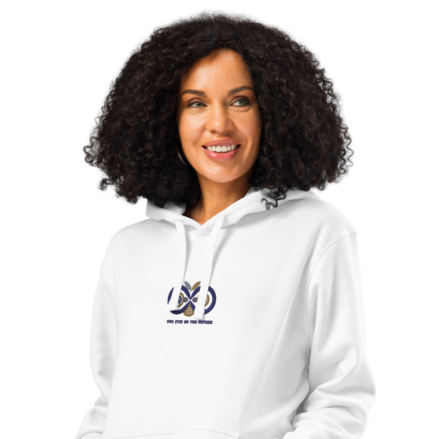 Embroidered Unisex Organic Mid-Weight Hoodie – Owl Eyes on the Future | Owl-Themed Sustainable Fashion Dudeily