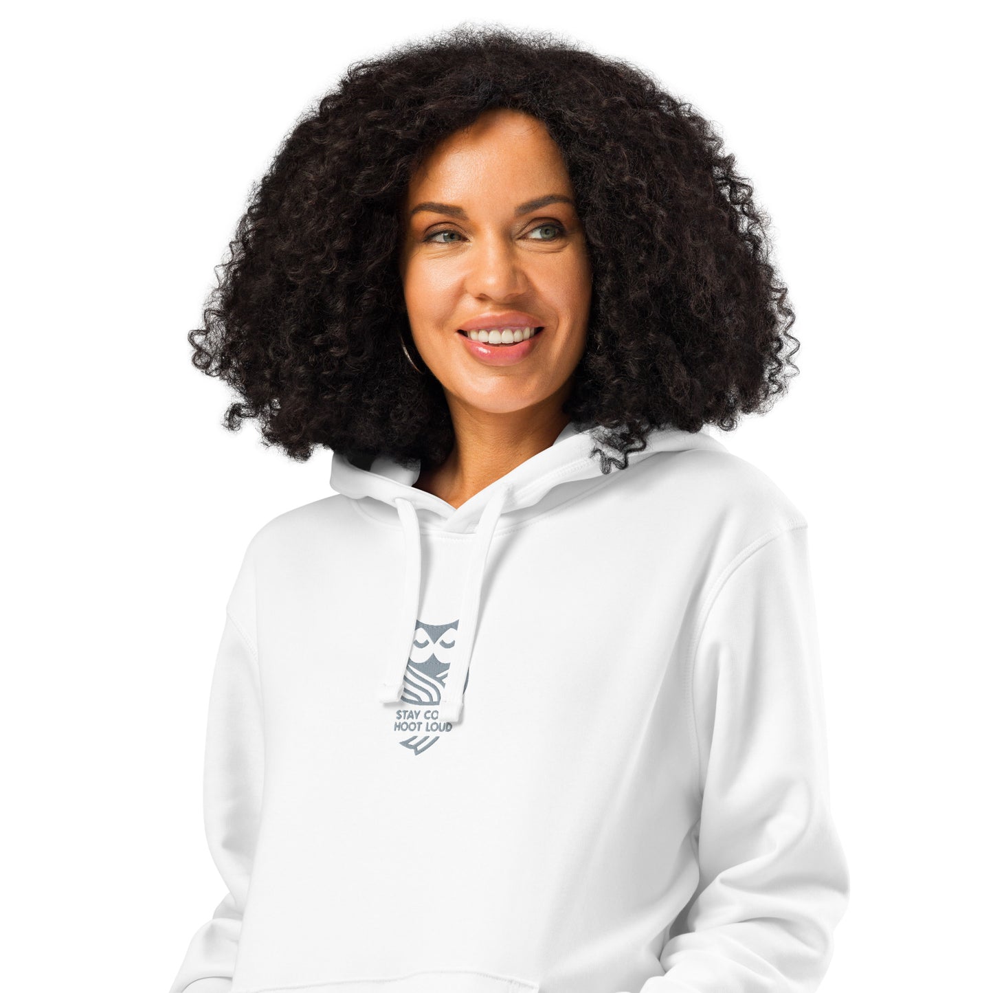 Owl Unisex Organic Mid-Weight Hoodie for Sustainable Fashion USA:" Stay Cozy Hoot Loud" in Fall White Dudeily