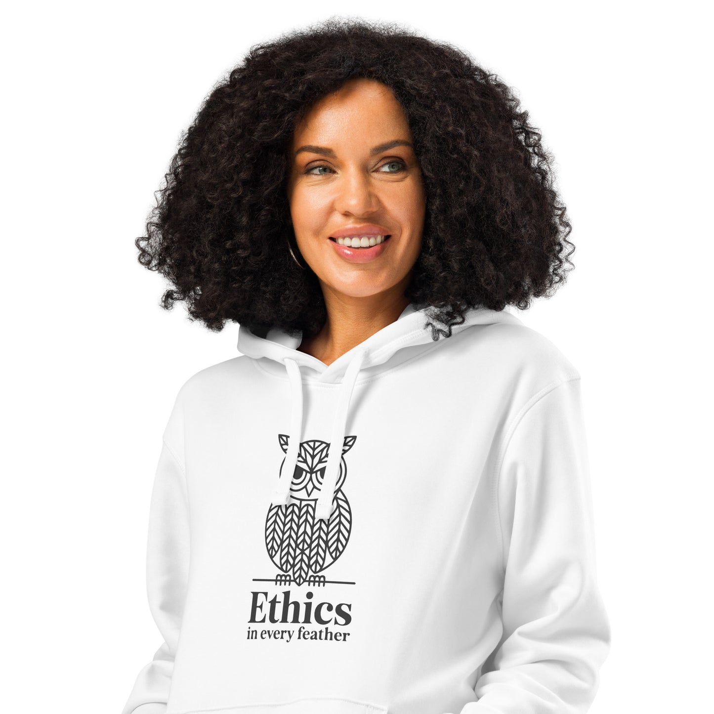 Unisex Organic Mid-Weight Hoodie: 'Ethics in Every Feather' | Sustainable Owl Fashion USA White Dudeily