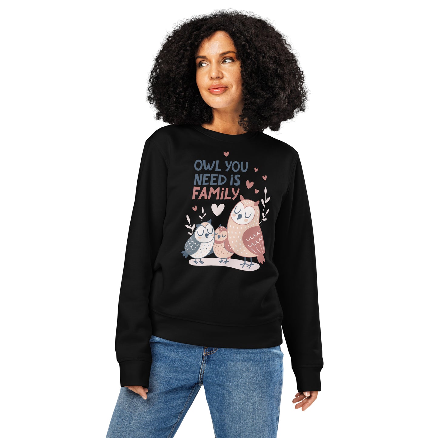 Unisex Organic Mid-Weight Sweatshirt – OwlNest Sustainable Fashion for Family Day Comfort Black Dudeily