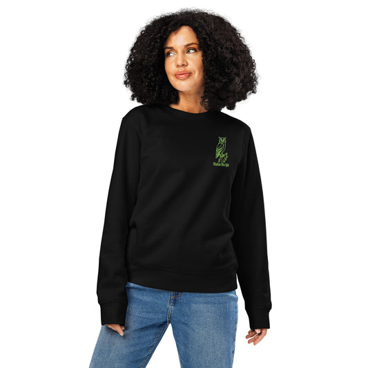 Owl Unisex Organic Mid-Weight Sweatshirt: 'Wisdom Flies Light' in Fall | Sustainable Fashion USA Black Dudeily