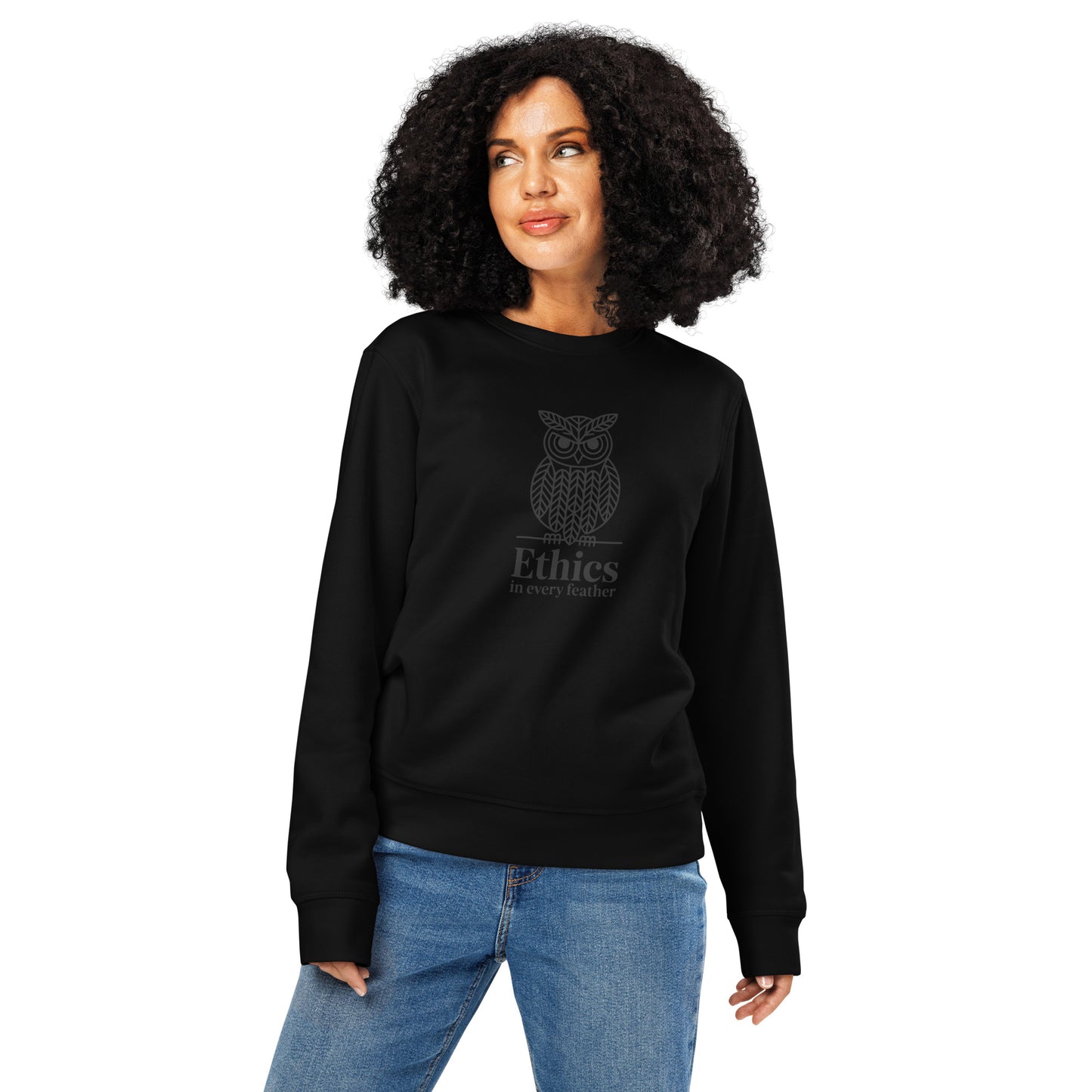 Unisex Organic Mid-Weight Sweatshirt: 'Ethics in Every Feather' for Fall | Sustainable Owl Fashion USA Black Dudeily