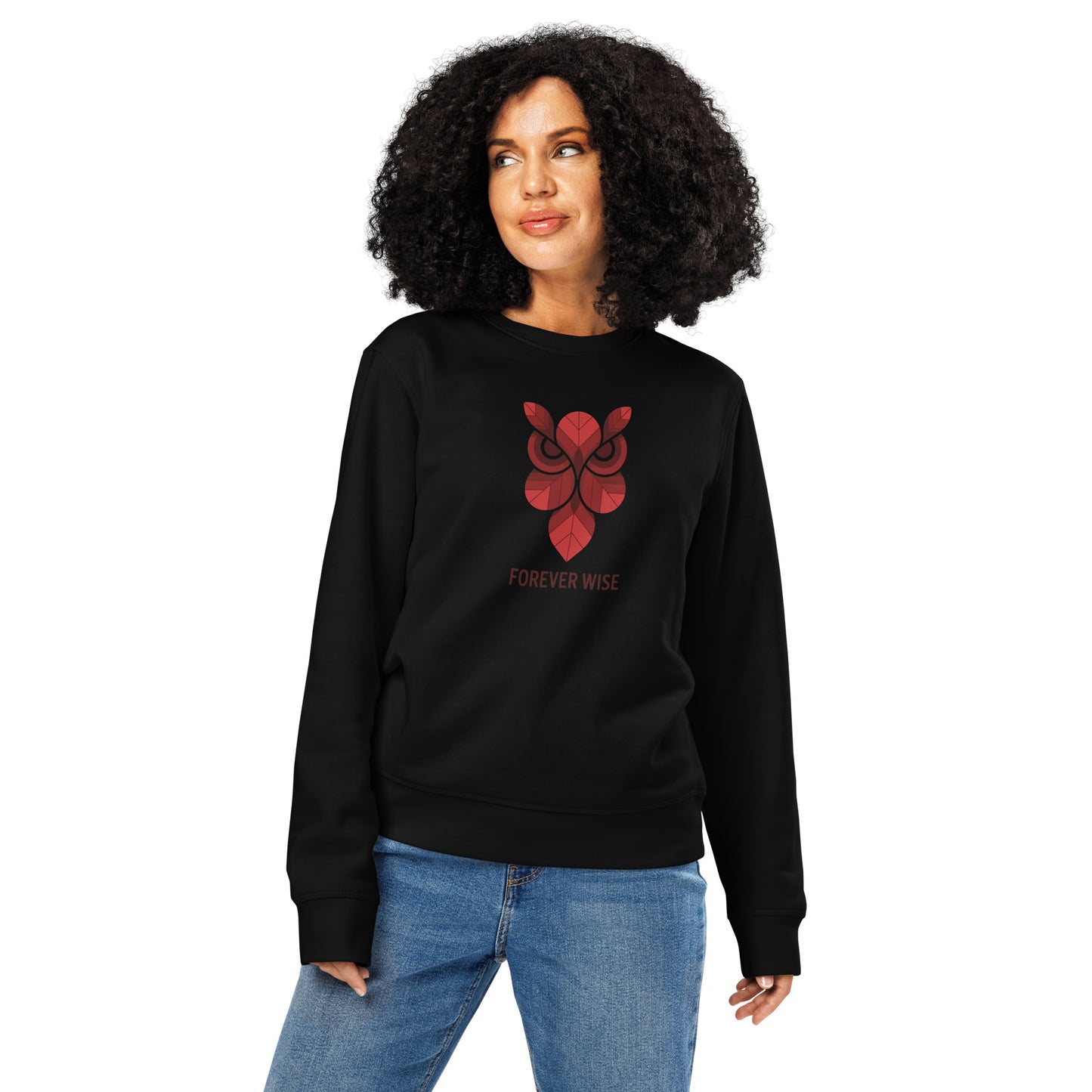 Printed Mid-Weight Sweatshirt: 'Forever Wise' in Fall | Sustainable Owl Fashion USA Black Dudeily