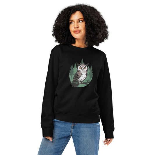Unisex Organic Mid-Weight Sweatshirt – Earth Owl Print | Eco-Friendly Owl Clothing Dudeily