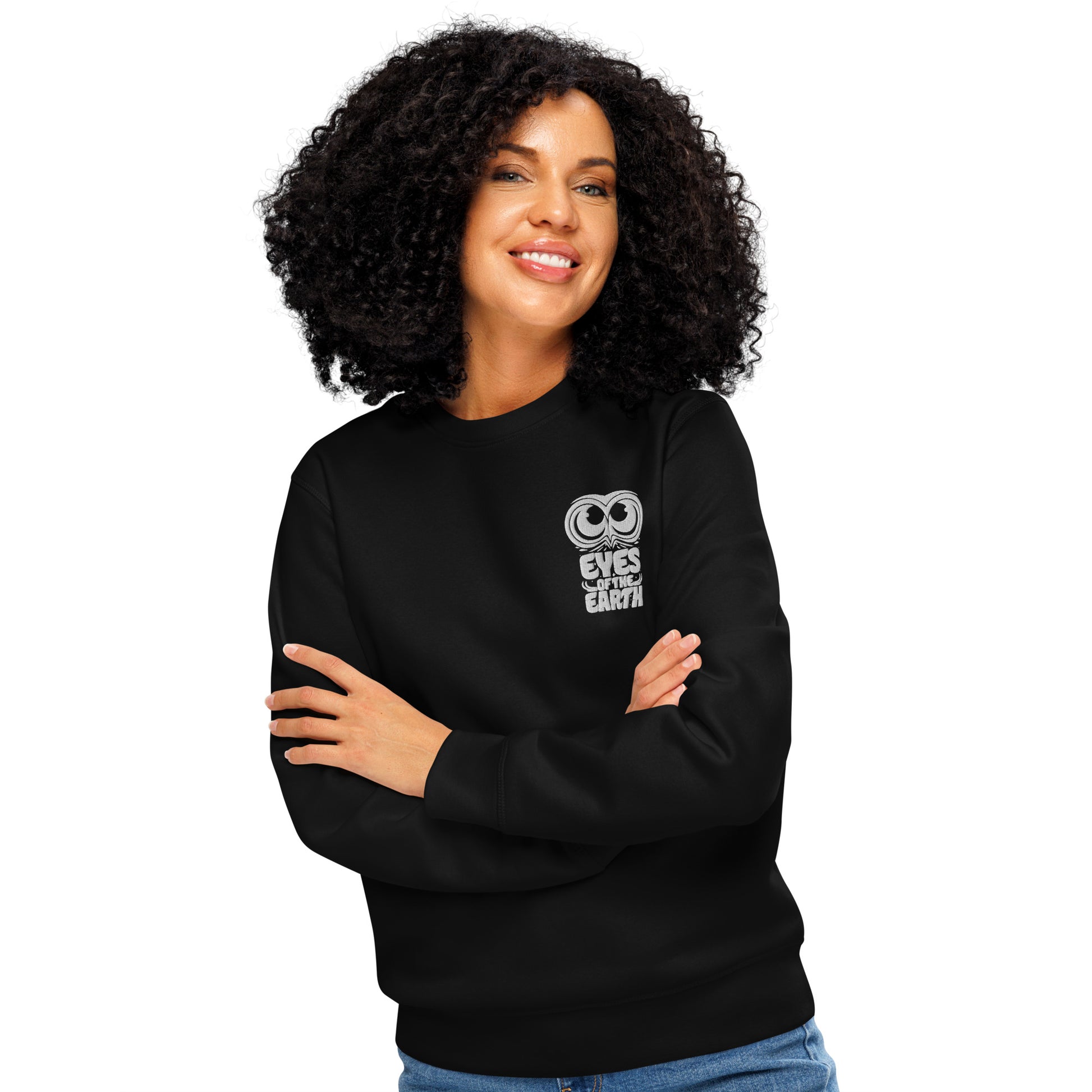 Owl Unisex Organic Mid-Weight Sweatshirt: 'Eyes of the Earth' in Fall | Sustainable Fashion USA Black Dudeily