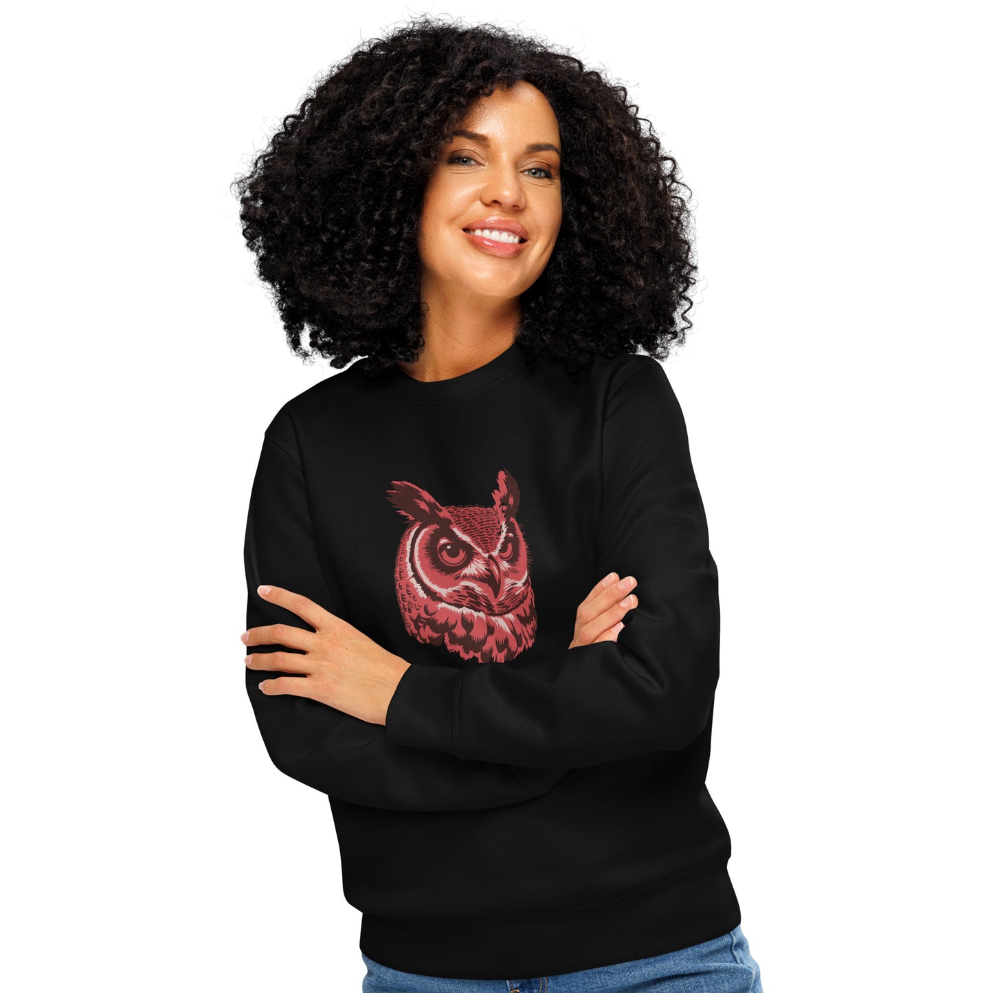 Owl Unisex Organic Mid-Weight Sweatshirt: 'Silent Watcher' in Fall | Sustainable Owl Fashion USA Dudeily