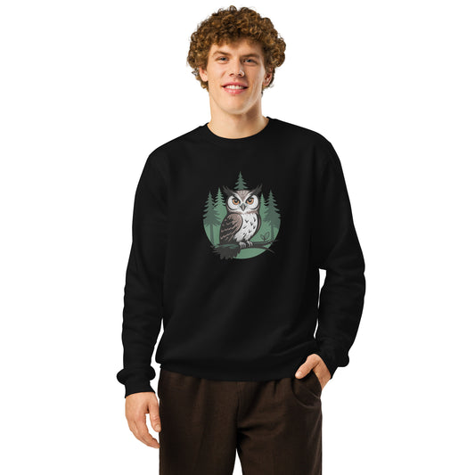 Unisex Organic Mid-Weight Sweatshirt – Nature Owl Print | Eco-Friendly Owl Clothing Dudeily