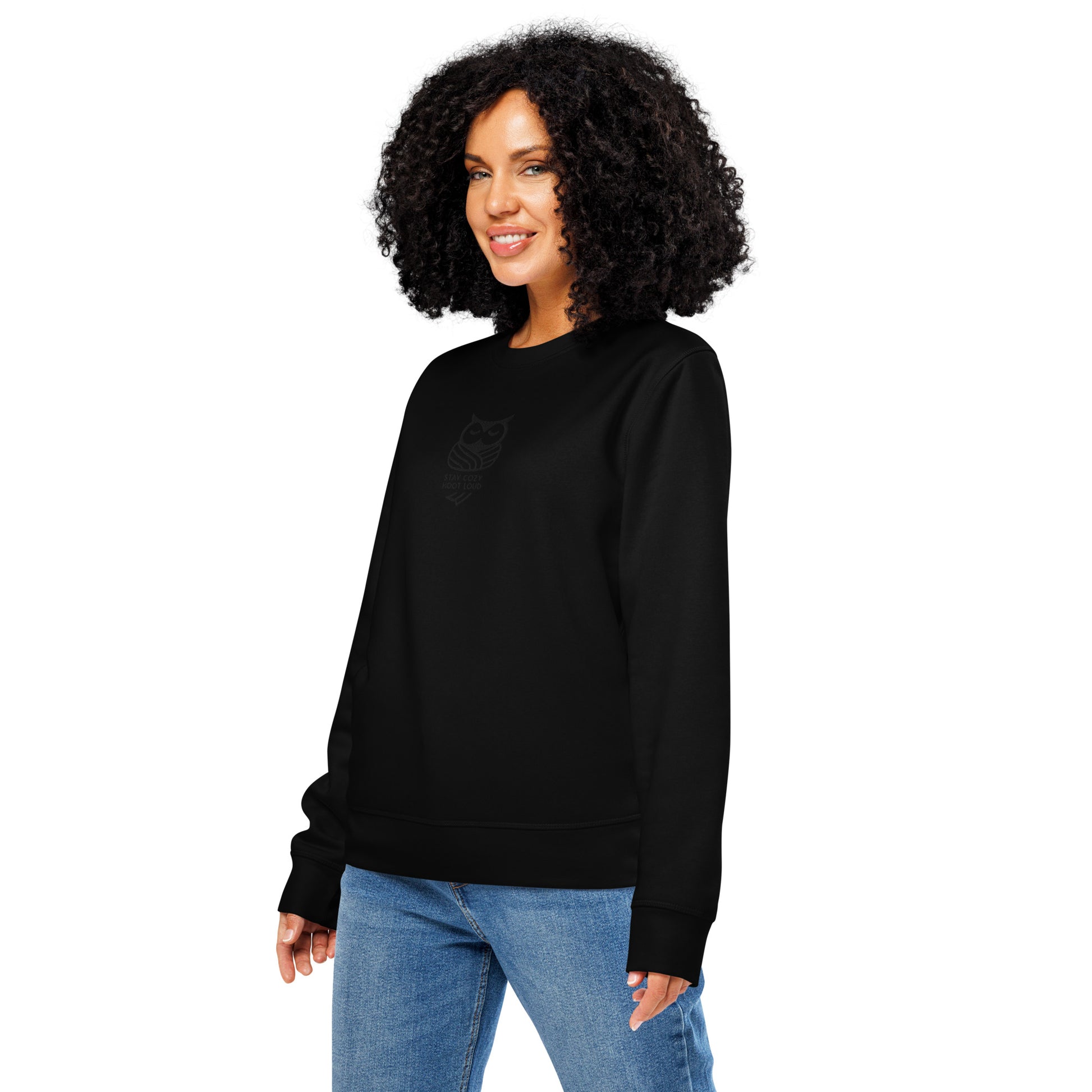 Owl Unisex Organic Mid-Weight Sweatshirt: 'Stay Cozy Hoot Loud' in Fall | Sustainable Fashion USA Dudeily