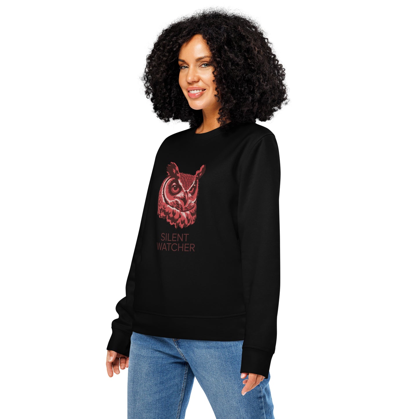 Owl Unisex Organic Mid-Weight Sweatshirt: 'Silent Watcher' in Fall | Sustainable Owl Fashion USA Dudeily