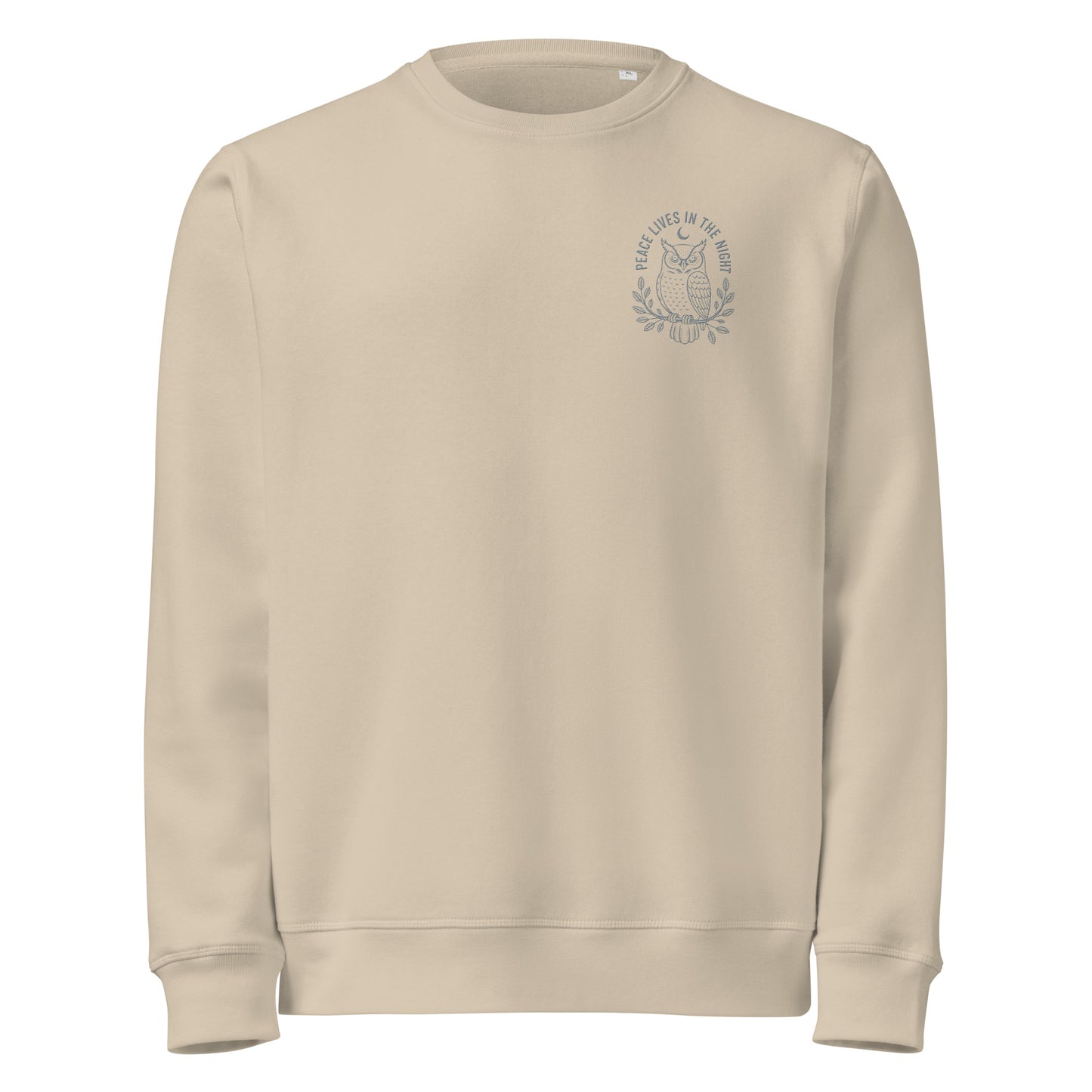 Owl Unisex Organic Mid-Weight Sweatshirt-'Peace Lives in the Night' in Fall | Sustainable Fashion USA Dudeily