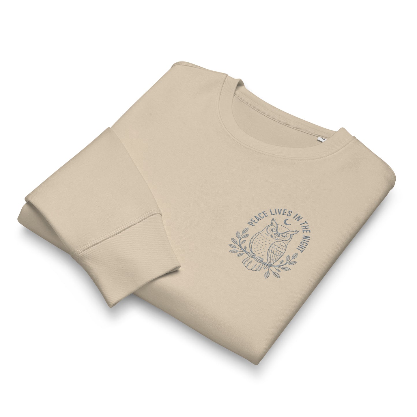 Owl Unisex Organic Mid-Weight Sweatshirt-'Peace Lives in the Night' in Fall | Sustainable Fashion USA Dudeily