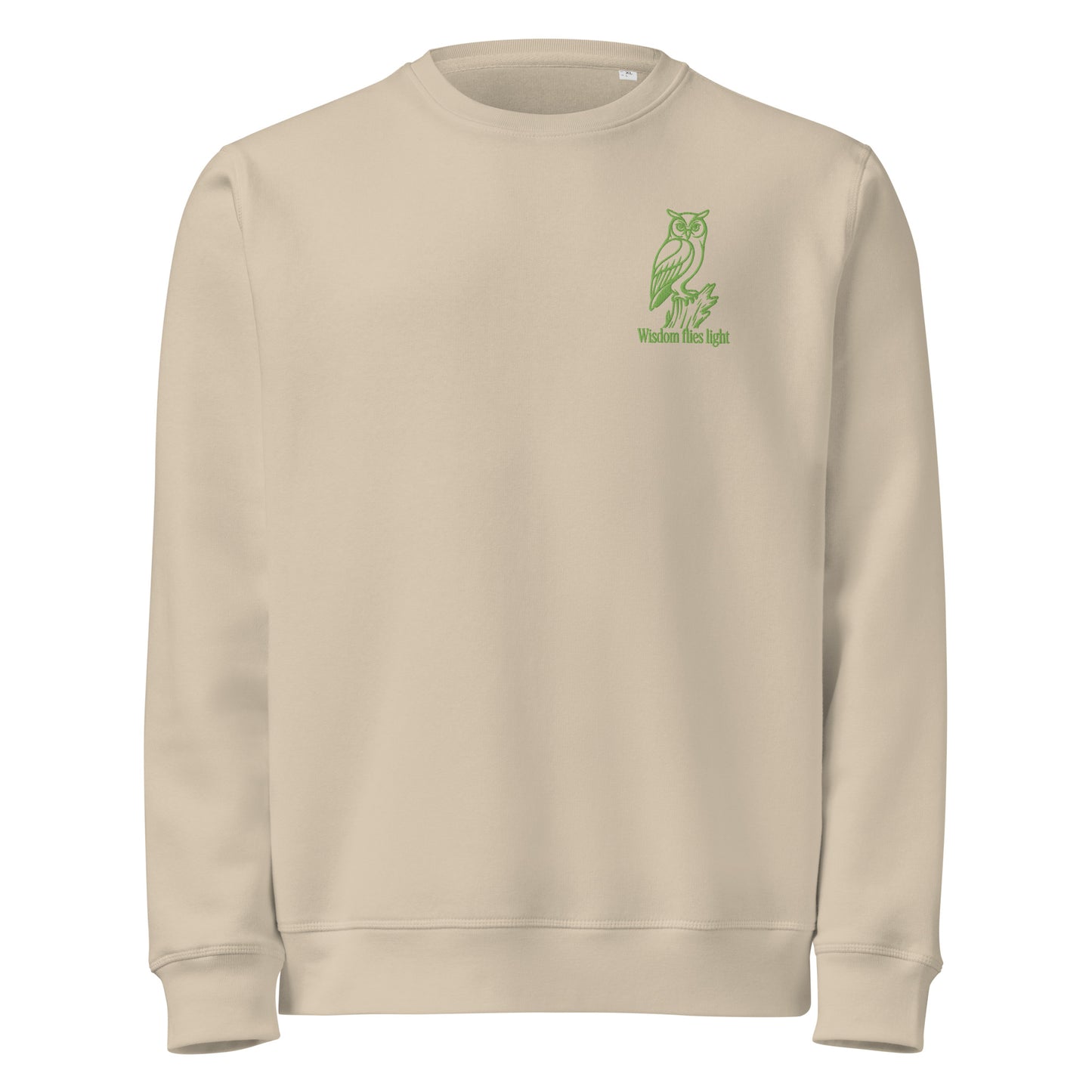 Owl Unisex Organic Mid-Weight Sweatshirt: 'Wisdom Flies Light' in Fall | Sustainable Fashion USA Dudeily