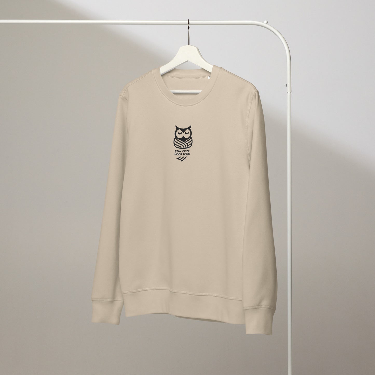 Owl Unisex Organic Mid-Weight Sweatshirt: 'Stay Cozy Hoot Loud' in Fall | Sustainable Fashion USA Dudeily
