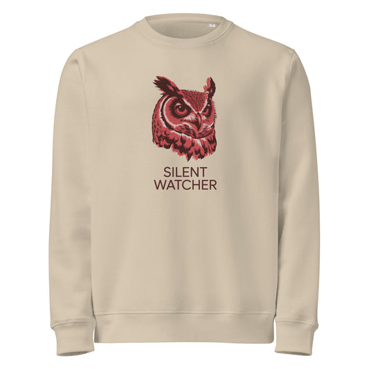 Owl Unisex Organic Mid-Weight Sweatshirt: 'Silent Watcher' in Fall | Sustainable Owl Fashion USA Dudeily