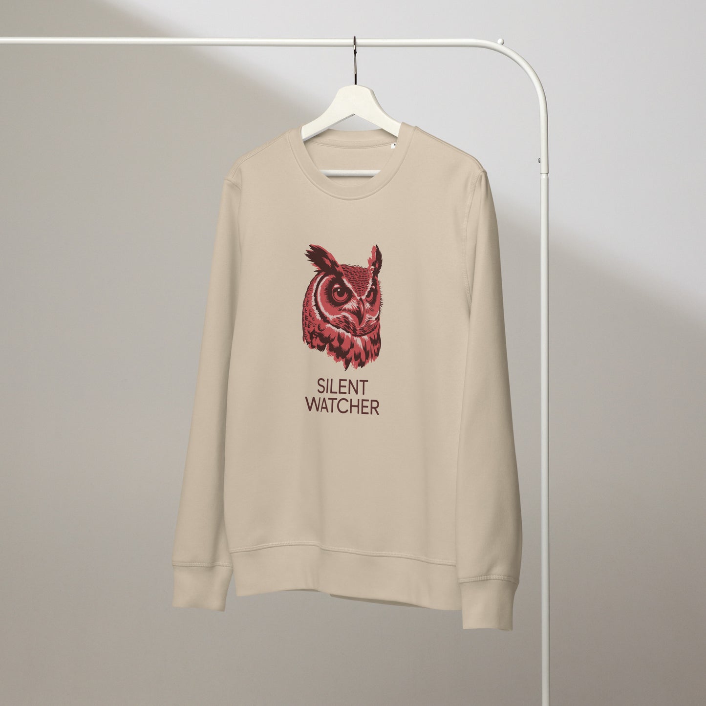 Owl Unisex Organic Mid-Weight Sweatshirt: 'Silent Watcher' in Fall | Sustainable Owl Fashion USA Dudeily