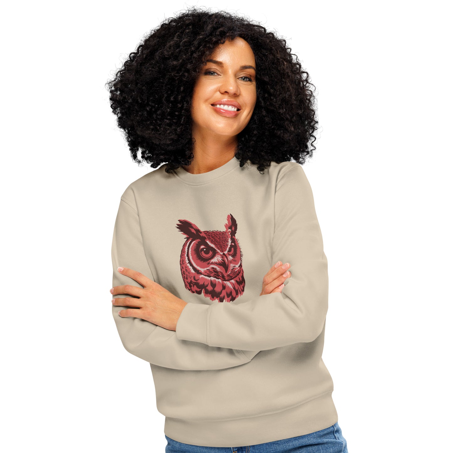 Owl Unisex Organic Mid-Weight Sweatshirt: 'Silent Watcher' in Fall | Sustainable Owl Fashion USA Dudeily