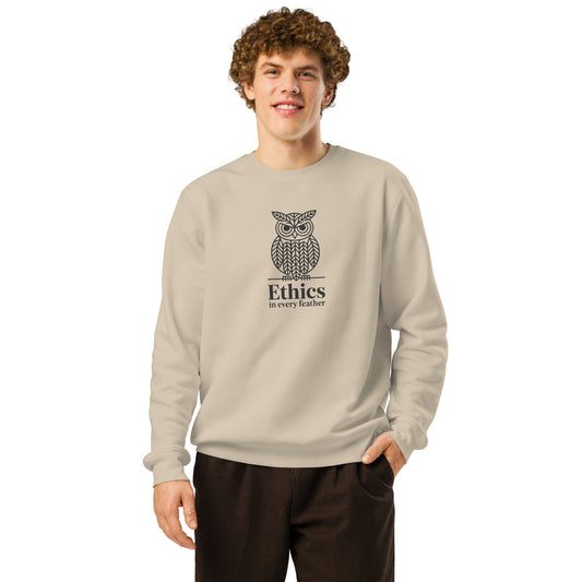 Unisex Organic Mid-Weight Sweatshirt: 'Ethics in Every Feather' for Fall | Sustainable Owl Fashion USA Dudeily