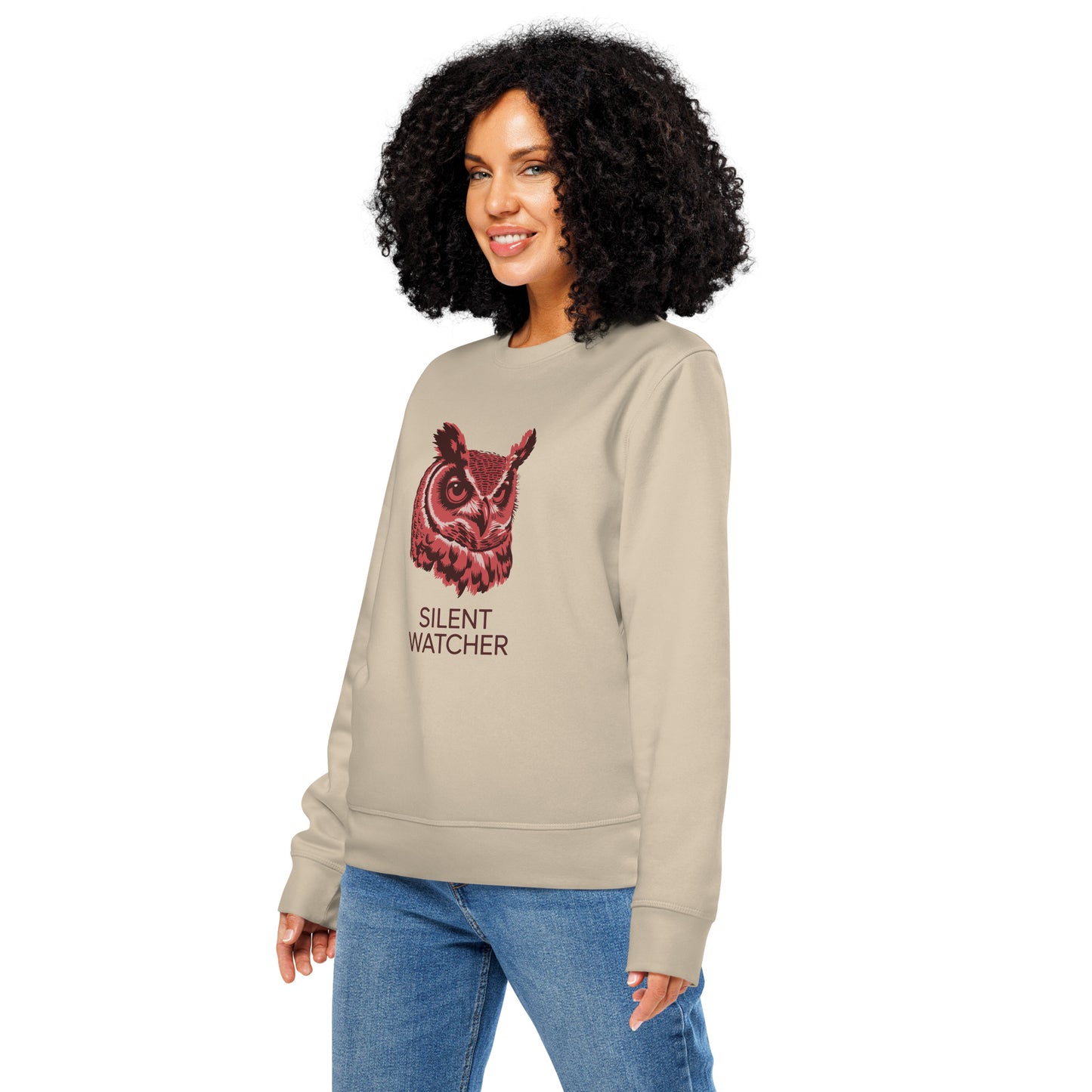 Owl Unisex Organic Mid-Weight Sweatshirt: 'Silent Watcher' in Fall | Sustainable Owl Fashion USA Dudeily
